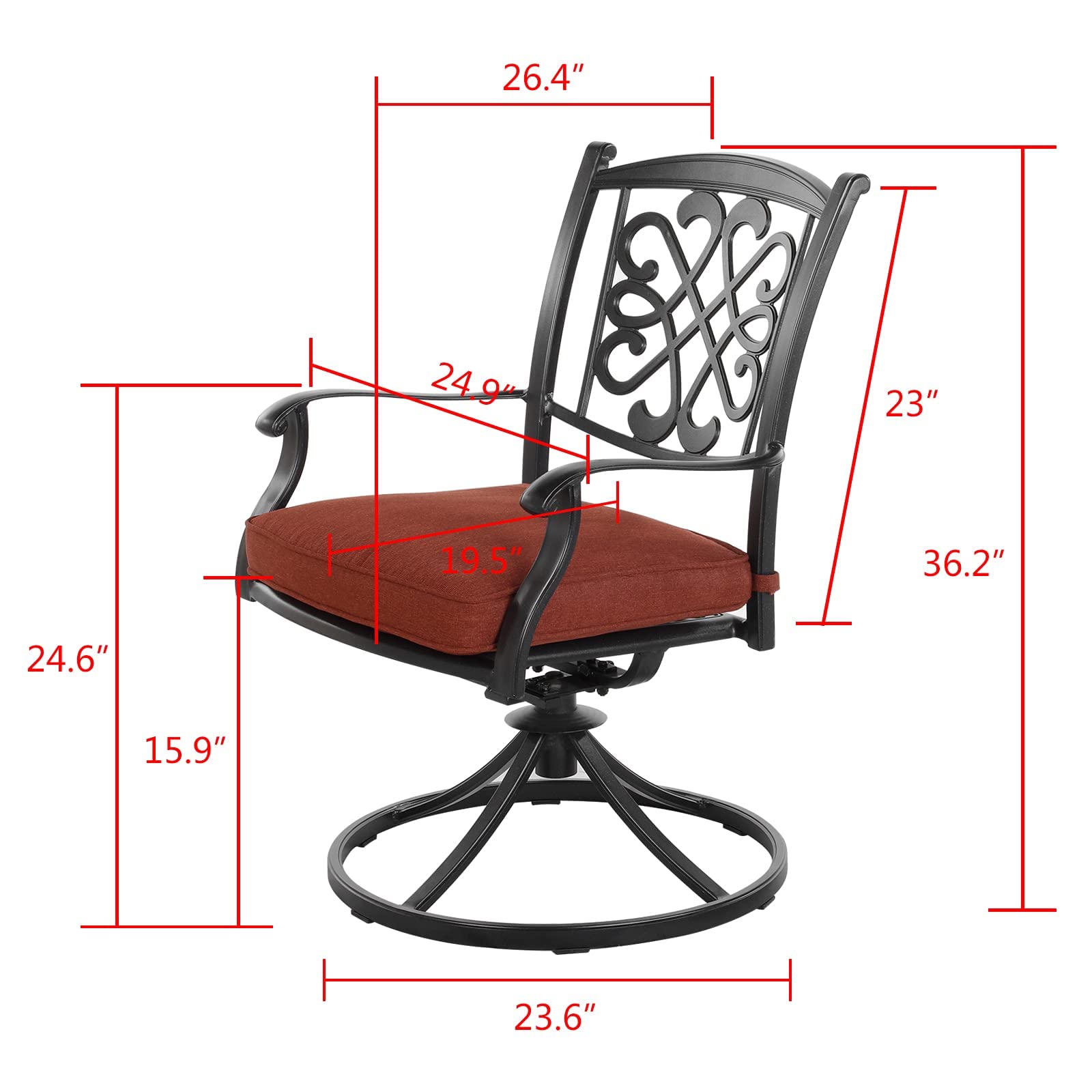 2-Piece Patio Swivel Dining Chair Set - All-Weather Aluminum Outdoor Rocking Bistro Chairs with Thick Cushions - Perfect for Garden, Backyard, Poolside & Restaurant Outdoor Seating