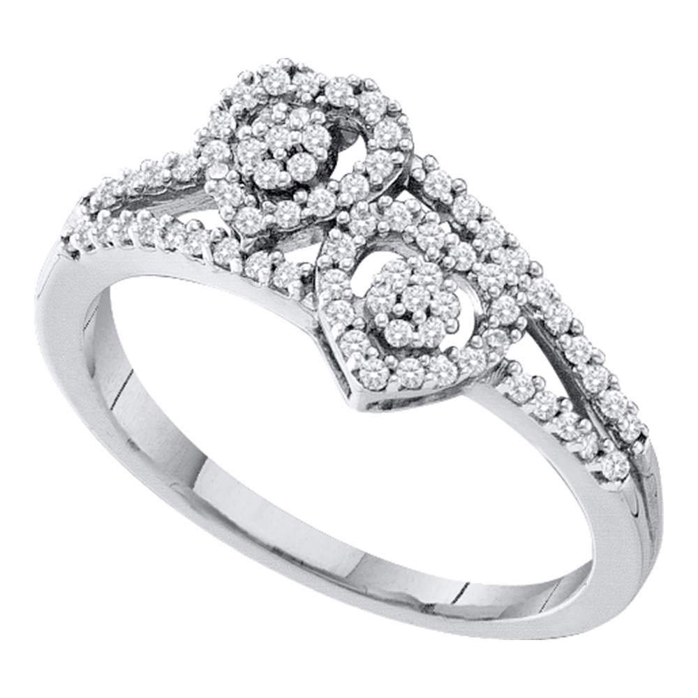 10K White Gold Women's Round Diamond Double Heart Cluster Ring - 1/4 CTTW Engagement Promise Gift for Her - Perfect for Anniversaries, Valentine's Day & Special Occasions