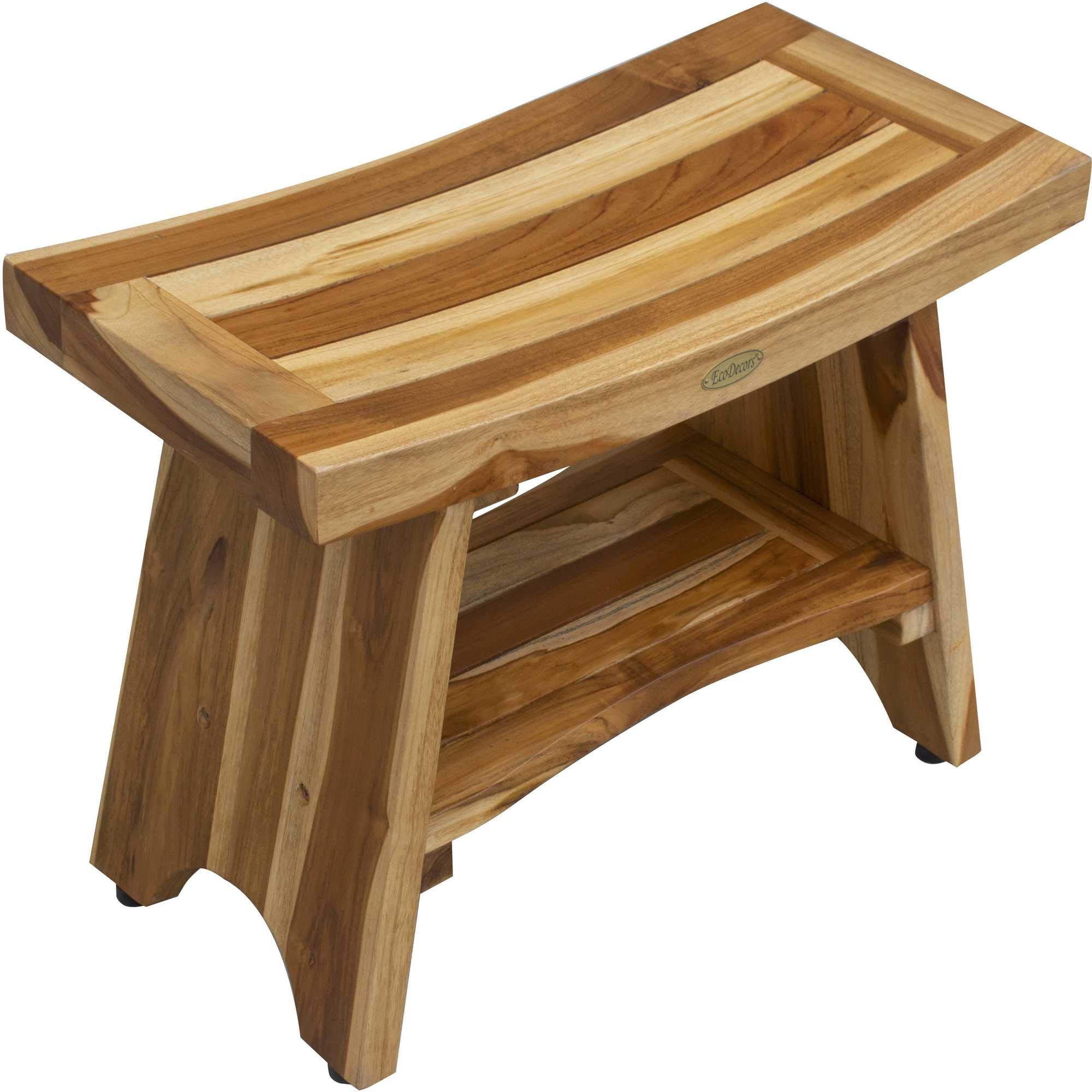 Premium Teak Shower Bench with Shelf - Waterproof Bathroom Seating Stool for Spa, Sauna & Elderly Safety - Natural Wood Finish for Modern Bathroom Decor