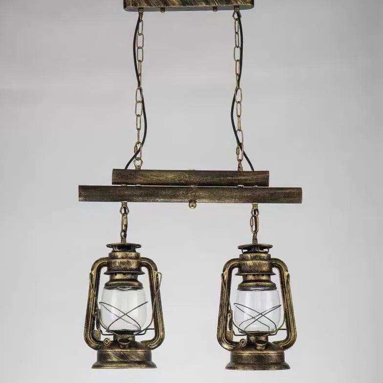 Industrial Dual Lantern Glass Pendant Light - Vintage Style Hanging Fixture for Kitchen Island, Dining Room, or Entryway Lighting