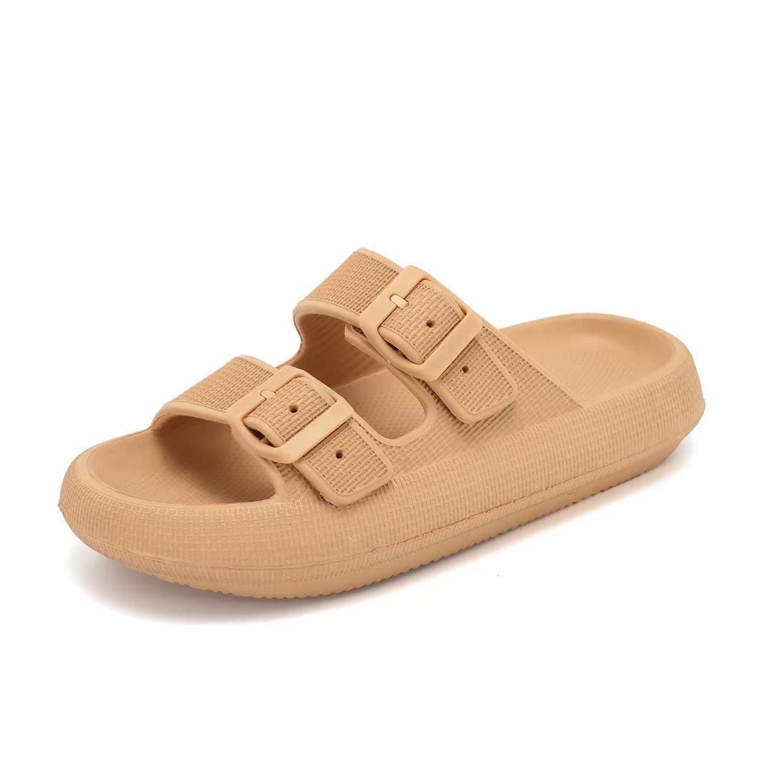 YOCCI Women's & Men's Comfortable Pillow Slippers - Cushioned Thick Sole Non-Slip Slides with Adjustable Double Buckle - Perfect for Pool, Beach, Indoor & Outdoor Use