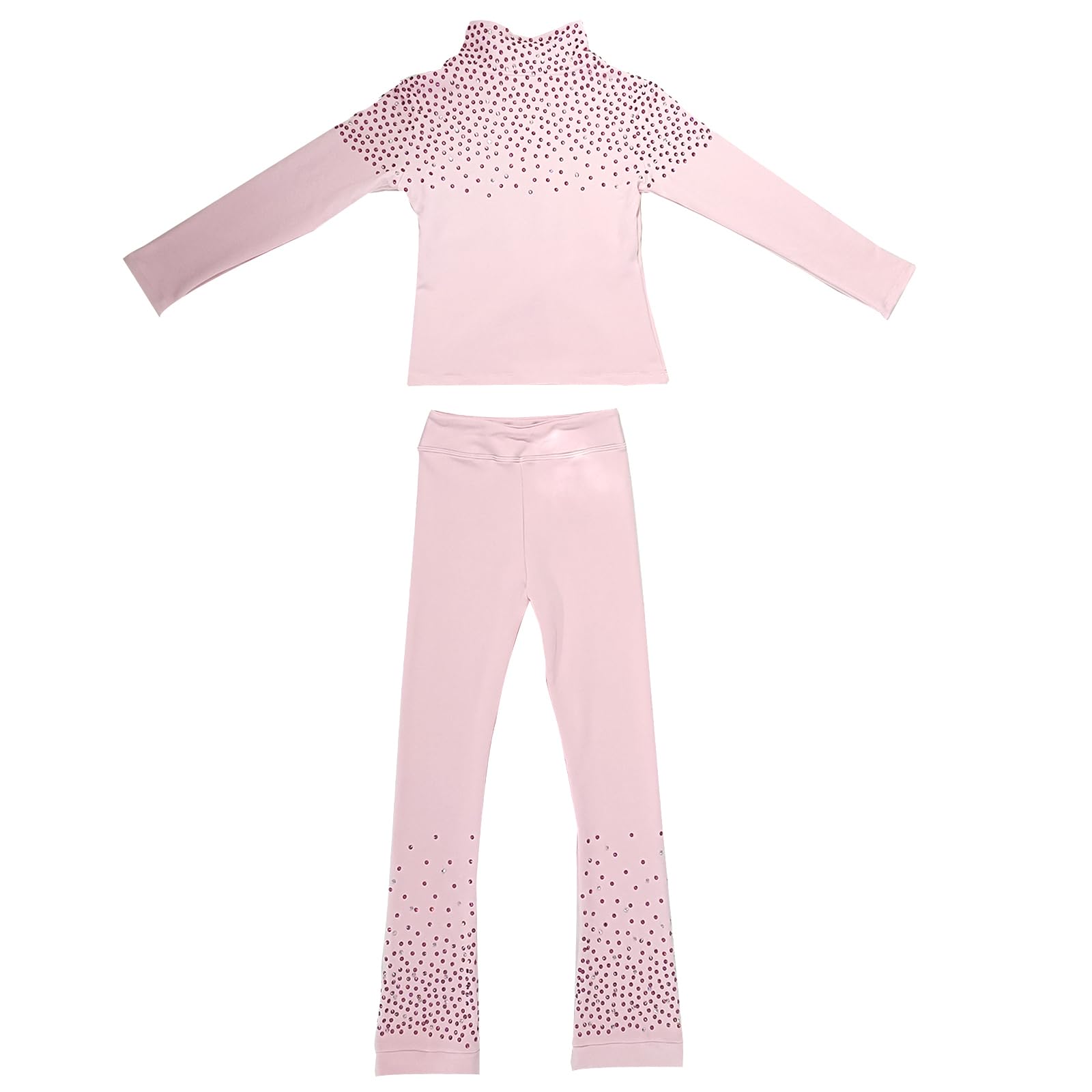 Girls' Figure Skating Training Set - Pink Starry Sky Velvet Warm Shining Coat & Pants for Ice Skating Practice & Winter Sports