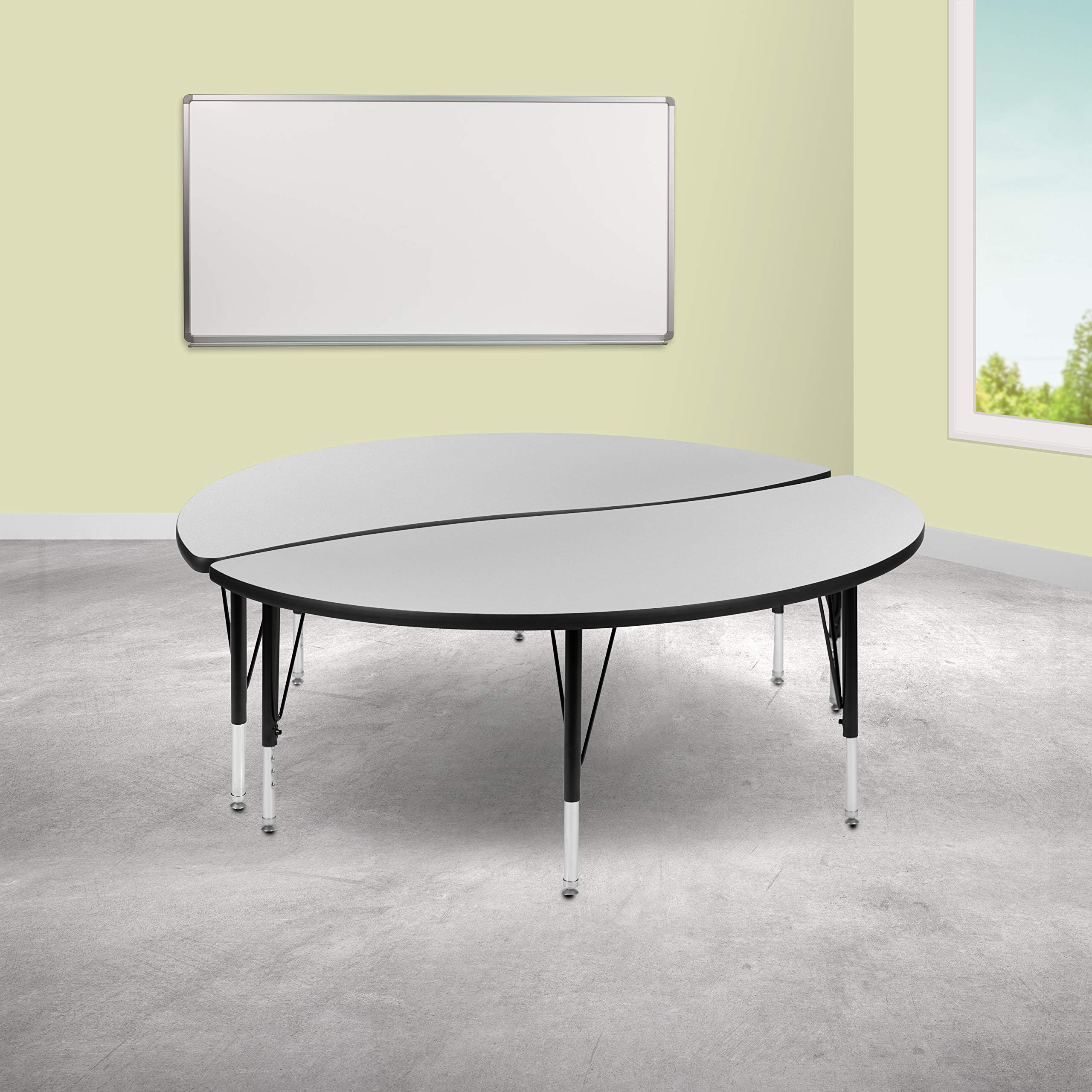 2-Piece 60-Inch Round Adjustable Kids Activity Table Set with Chairs - Collaborative Learning Table for Classroom, Daycare & Playroom - Grey