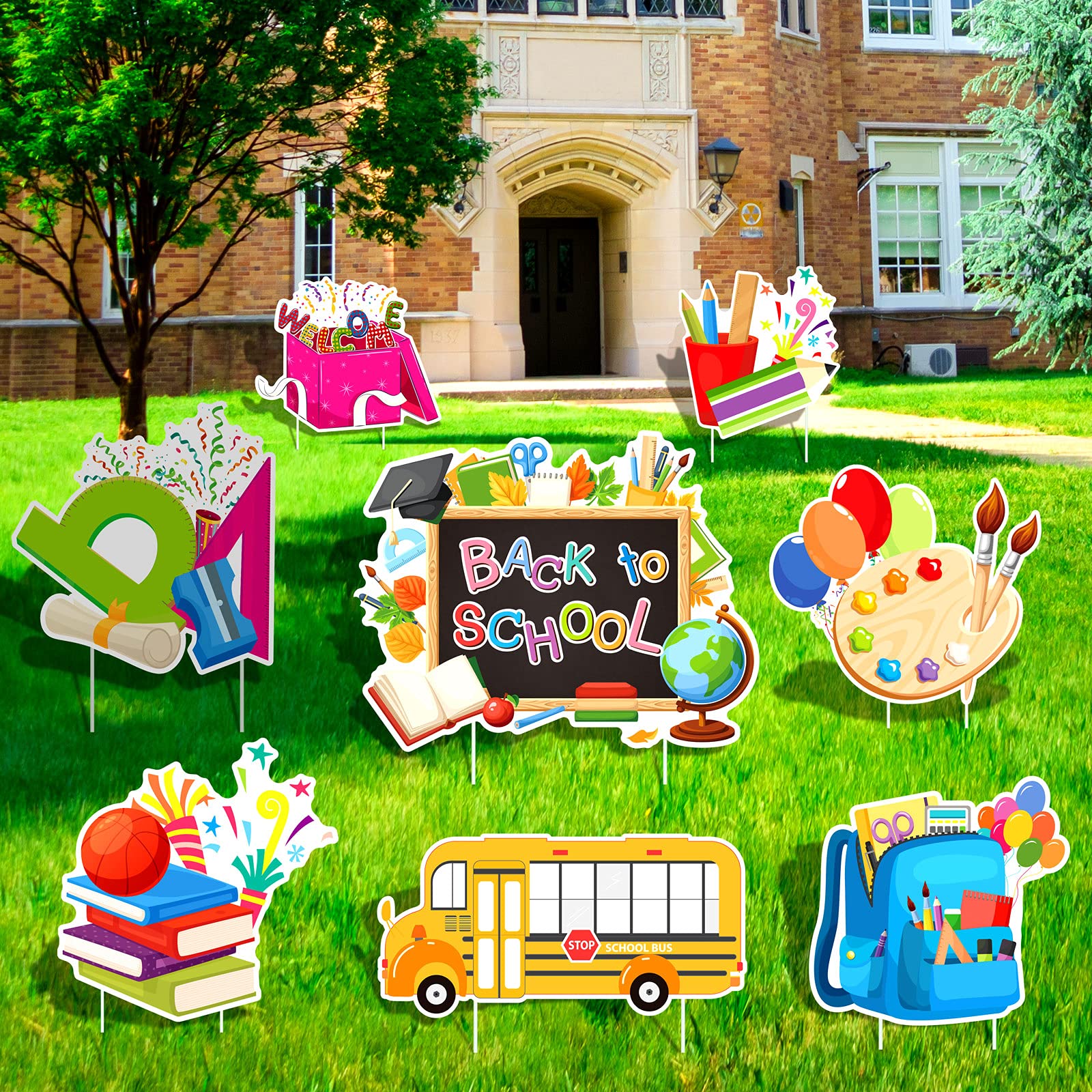 Aodaer 8-Piece Back to School Yard Signs Set - First Day of School Lawn Decorations with Stakes for Outdoor Classroom Welcome & Celebration - Perfect for School Events, Home Decor, and Teacher Gifts