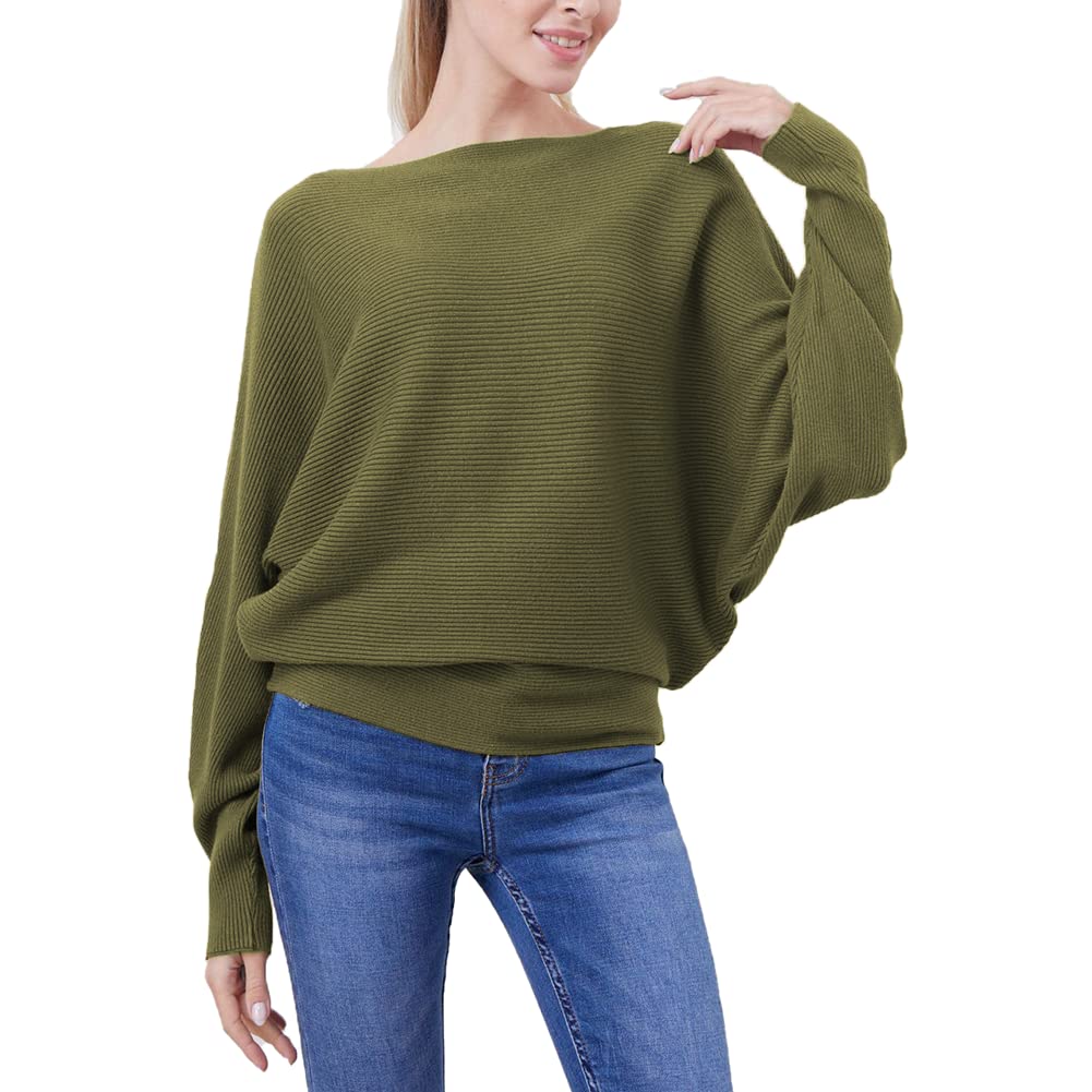 FULIER Women's Oversized Boat Neck Batwing Sleeve Dolman Knit Sweater - Lightweight Pullover Top (One Size) - Perfect for Casual Wear, Office Outfits & Fall Layering