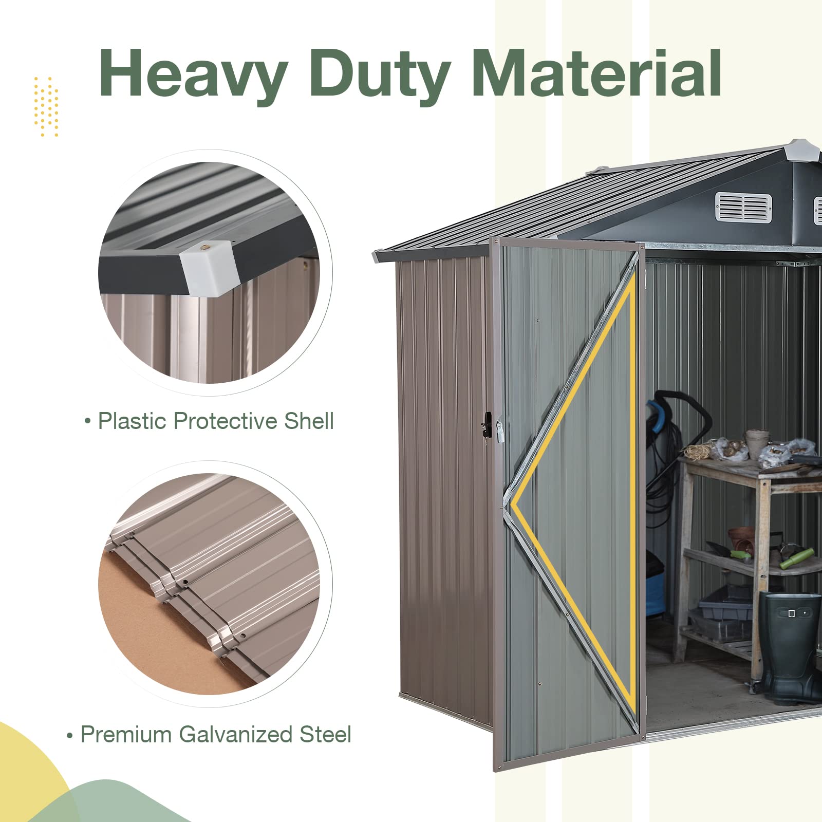 OC Orange-Casual 8x6 FT Outdoor Metal Storage Shed - Galvanized Steel Garden Tool Shed with Lockable Door for Backyard, Patio & Lawn (Brown) | Weatherproof Storage for Gardening Tools, Lawn Equipment & Outdoor Supplies