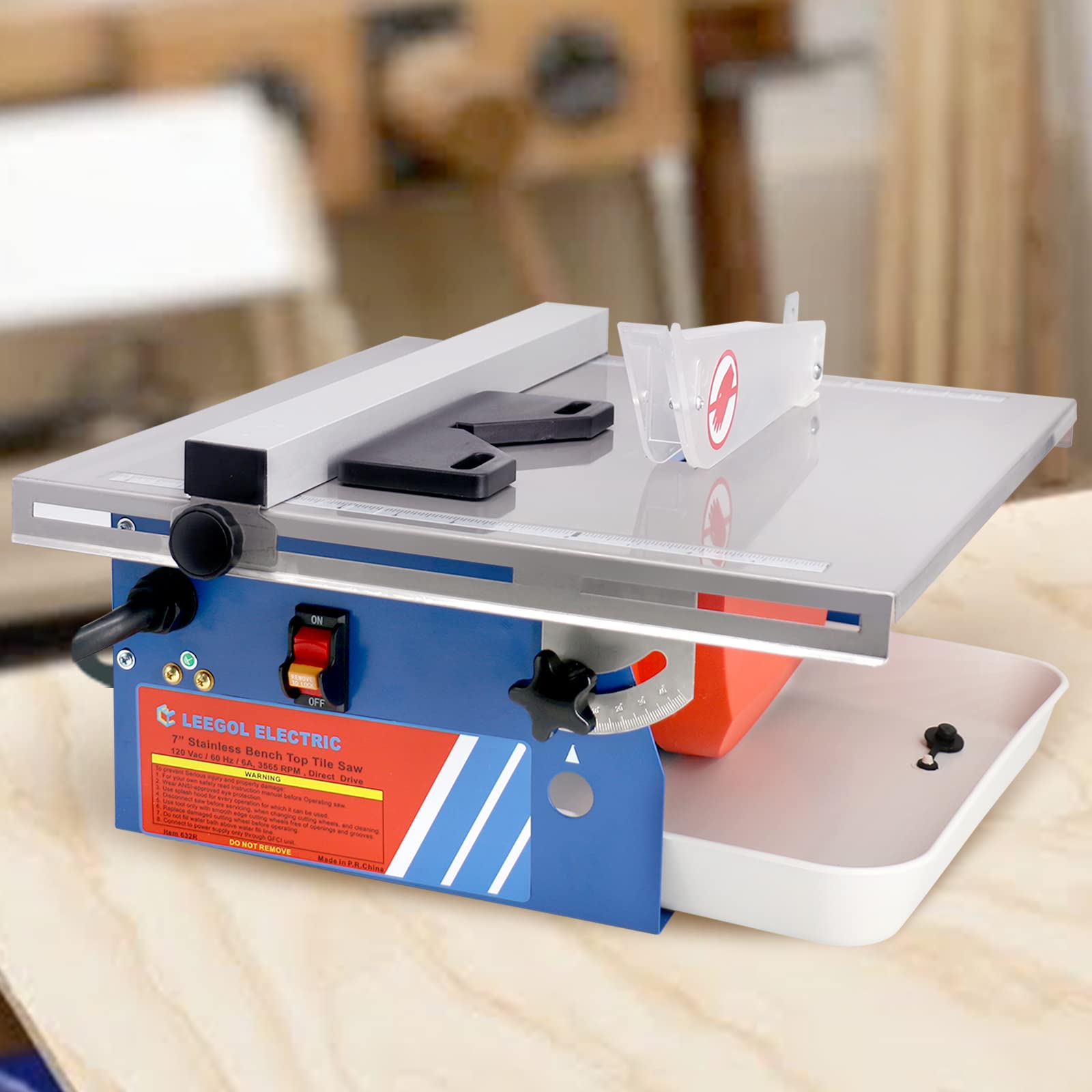 Leegol Electric 7-Inch Wet Tile Saw with Water Cooling System - Perfect for Ceramic, Porcelain & Stone Cutting - DIY Home Renovation & Professional Tiling Projects