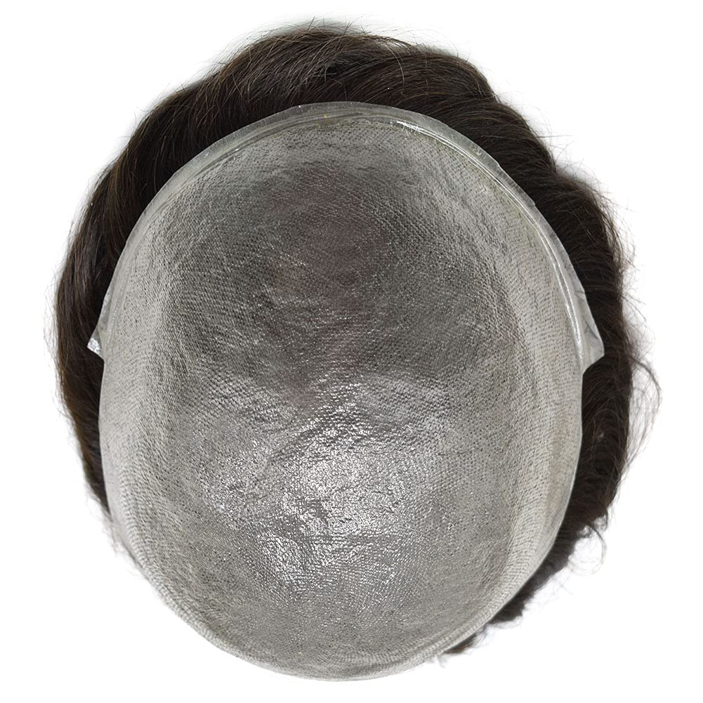 Undetectable 0.06-0.08mm Thin Skin PU V Loop Men's Toupee - 100% Human Hair Replacement System (Light to Medium Density, 540 Medium Light Brown with 40% Gray) - Perfect for Daily Wear, Special Occasions & Hair Loss Solutions