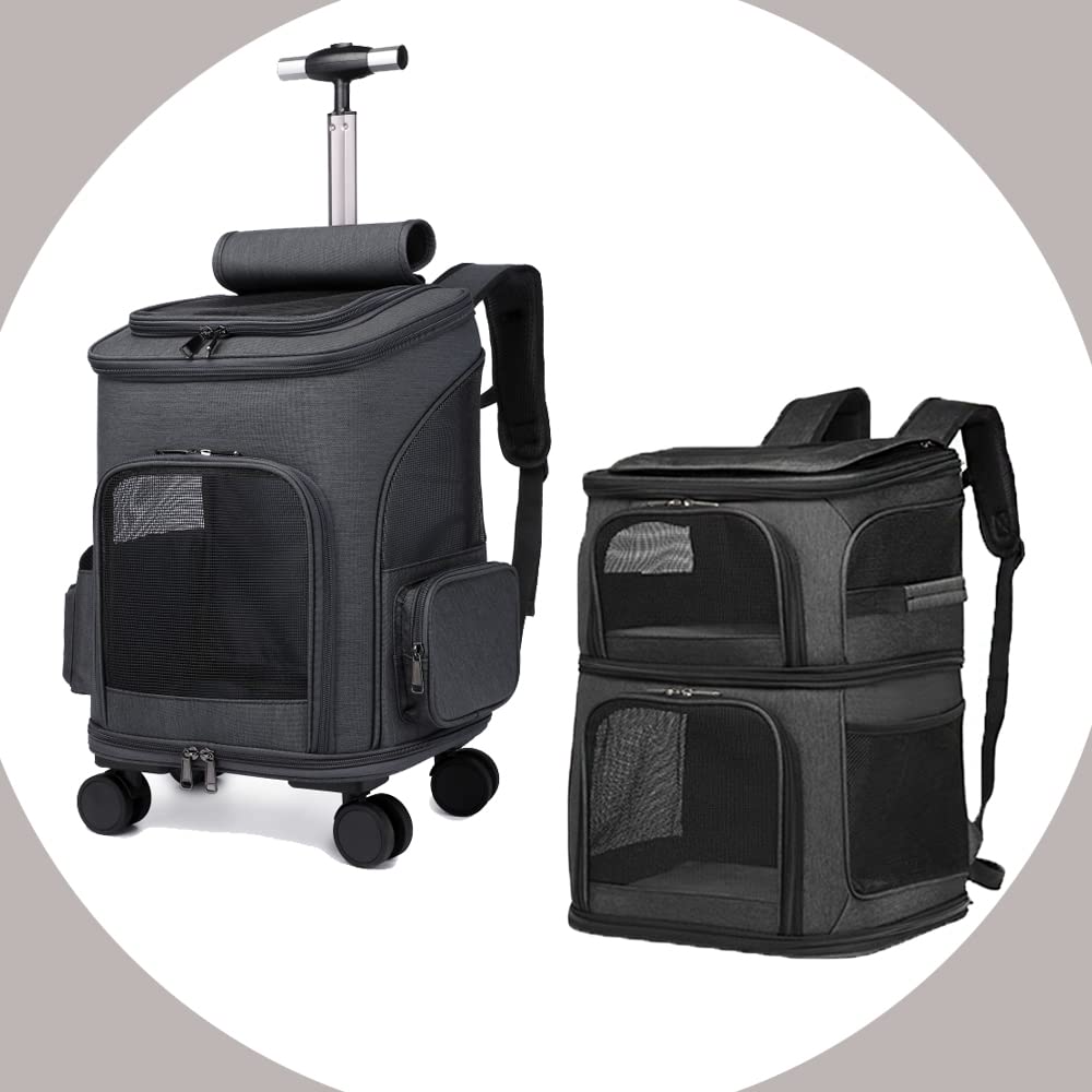 MOV COMPRA Wheeled Pet Carrier Backpack - Convertible Cat Stroller & Double Layer Cat Backpack for 2 Cats | Removable Pet Carrier for Travel, Vet Visits & Outdoor Adventures