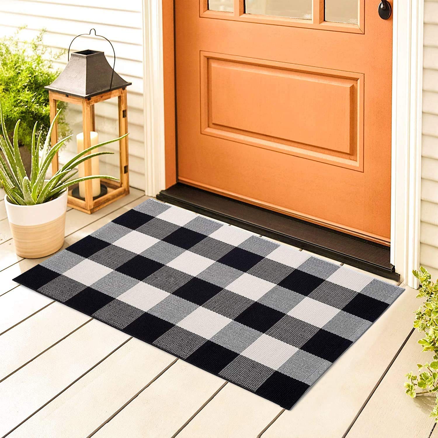 Buffalo Check Area Rug 2'x3' - Hauswahl Cotton Plaid Rug Black & White, Hand-Woven Washable Checkered Floor Mat for Porch, Doormat, Kitchen, Living Room & Bedroom Decor