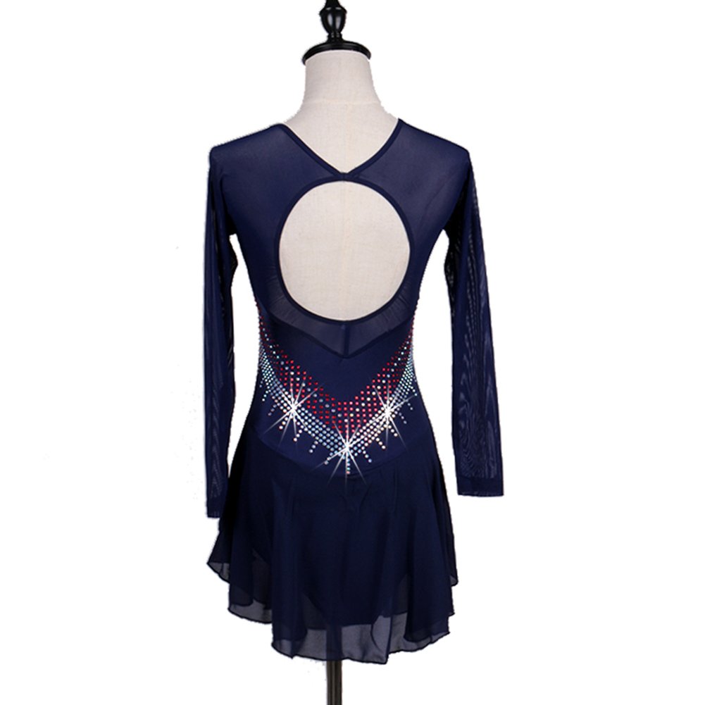 Elegant Women's Chiffon Rhinestone Figure Skating Dress - Sparkling Performance Costume for Ice Shows & Competitions