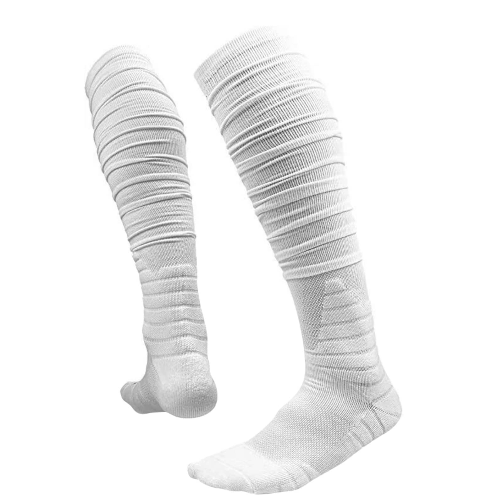 Hovershoes Scrunch Football Socks - Extra Long 2 Pack Cotton Sports Socks with Ankle Support & Padded Knee High Design for Youth & Adults - Compression Leg Sleeves & Protective Tube Socks for Soccer, Running, Basketball & Workout