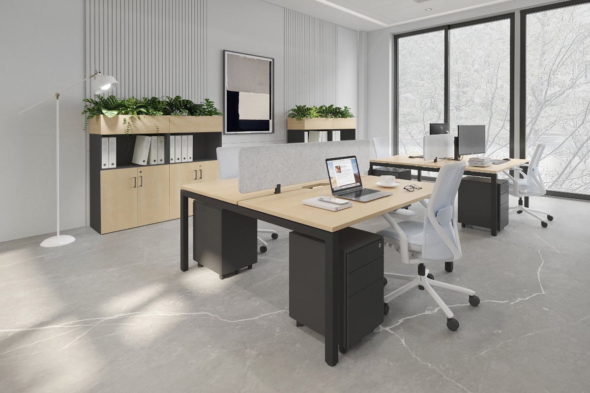 Quadro Square Legs 2 Person Office Workstation Desk - 1200L x 800W with Cable Management Scallop - Perfect for Shared Workspaces & Home Offices