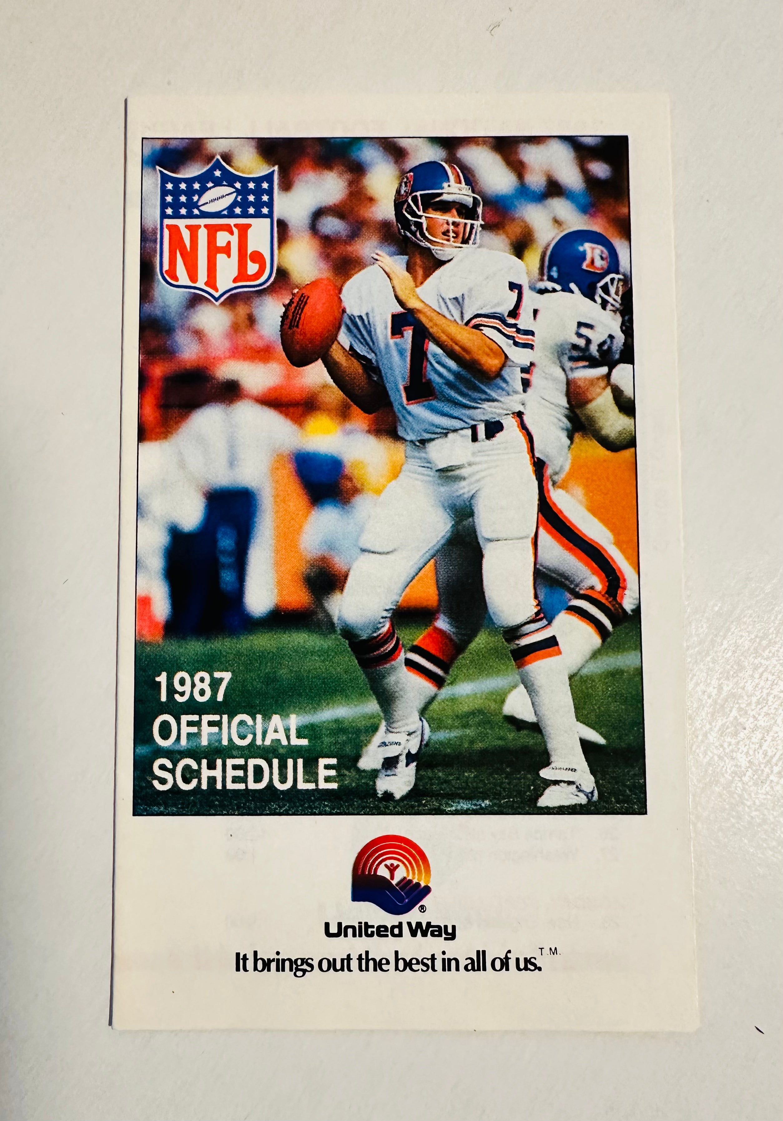 1987 John Elway NFL Vintage Football Schedule - Perfect for Denver Broncos Fans & Sports Memorabilia Collectors