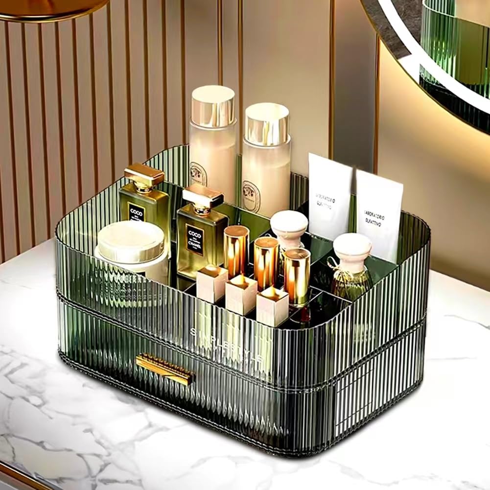 MIUOPUR Stackable Makeup Organizer with Drawers - Bathroom Vanity Storage for Cosmetics, Skincare, Lipsticks & Nail Care - Perfect for Desk, Dresser & Countertop Organization - Green