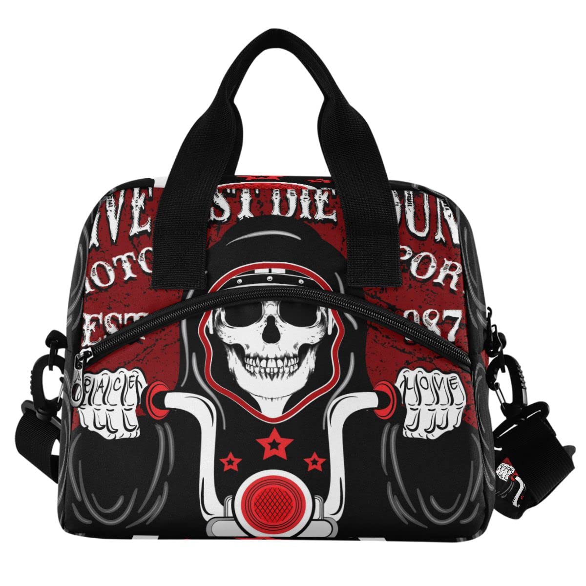 **MNSRUU Insulated Lunch Bag with Skull Design - Reusable Leakproof Cooler Lunch Tote for Men & Women - Perfect for Work, School, Picnics & Motorcycle Rides**