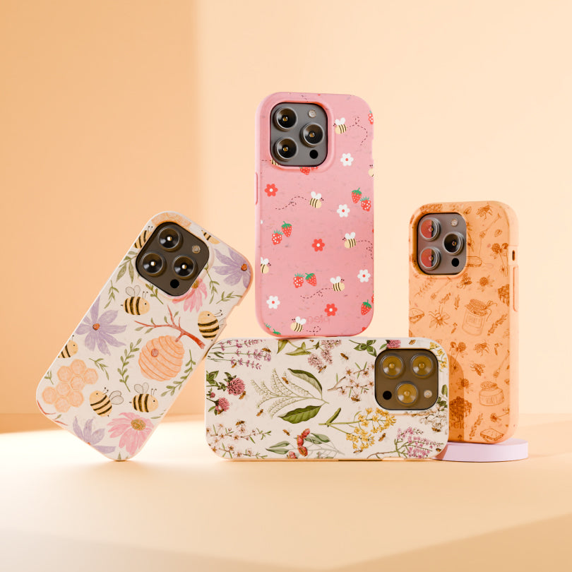Bubblegum Pink Bees and Berries iPhone 13 Case - Cute Floral Phone Cover for Women, Girls - Perfect for Everyday Use, Work, and Travel