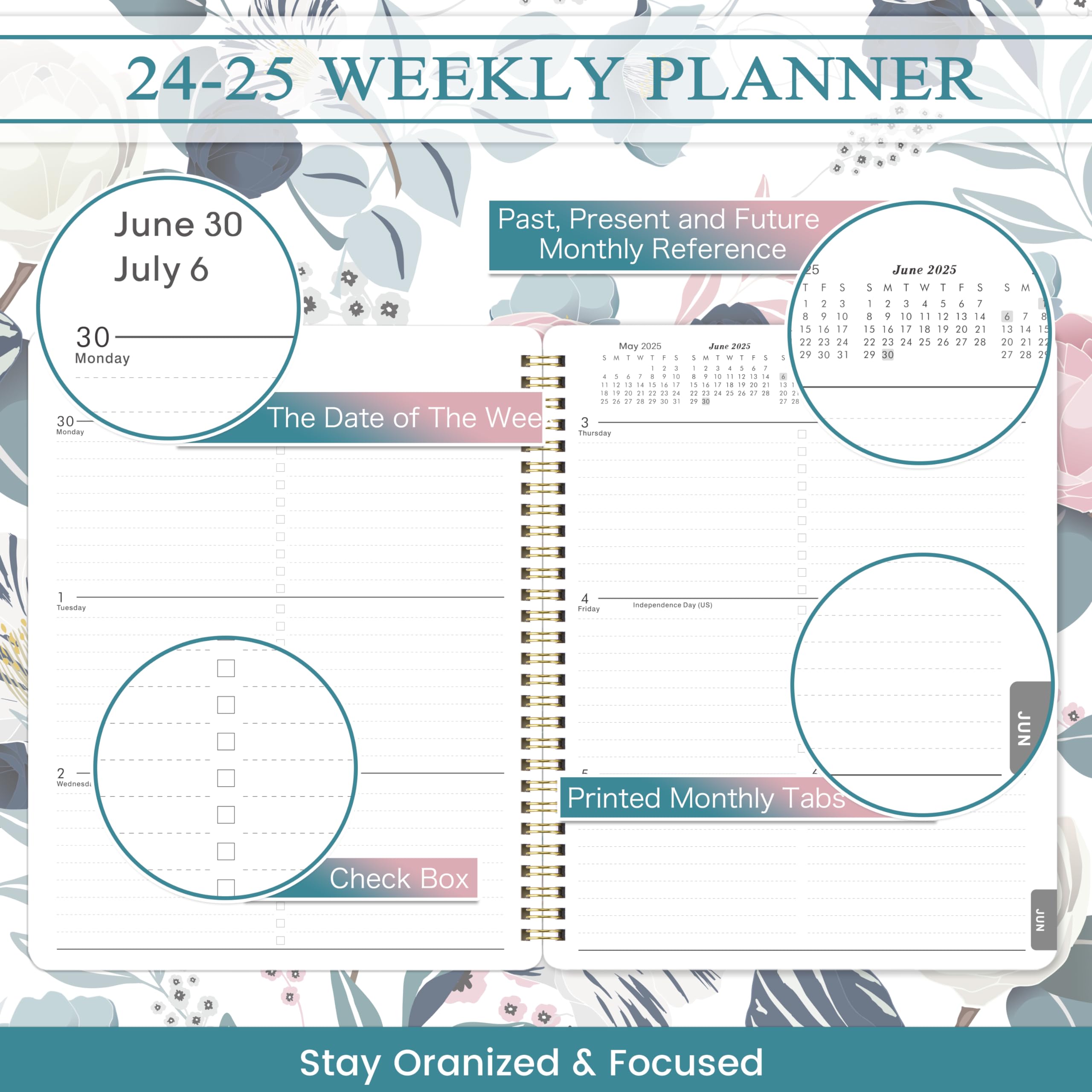 2024-2025 Weekly & Monthly Academic Planner with Tabs - July 2024 to June 2025, 8