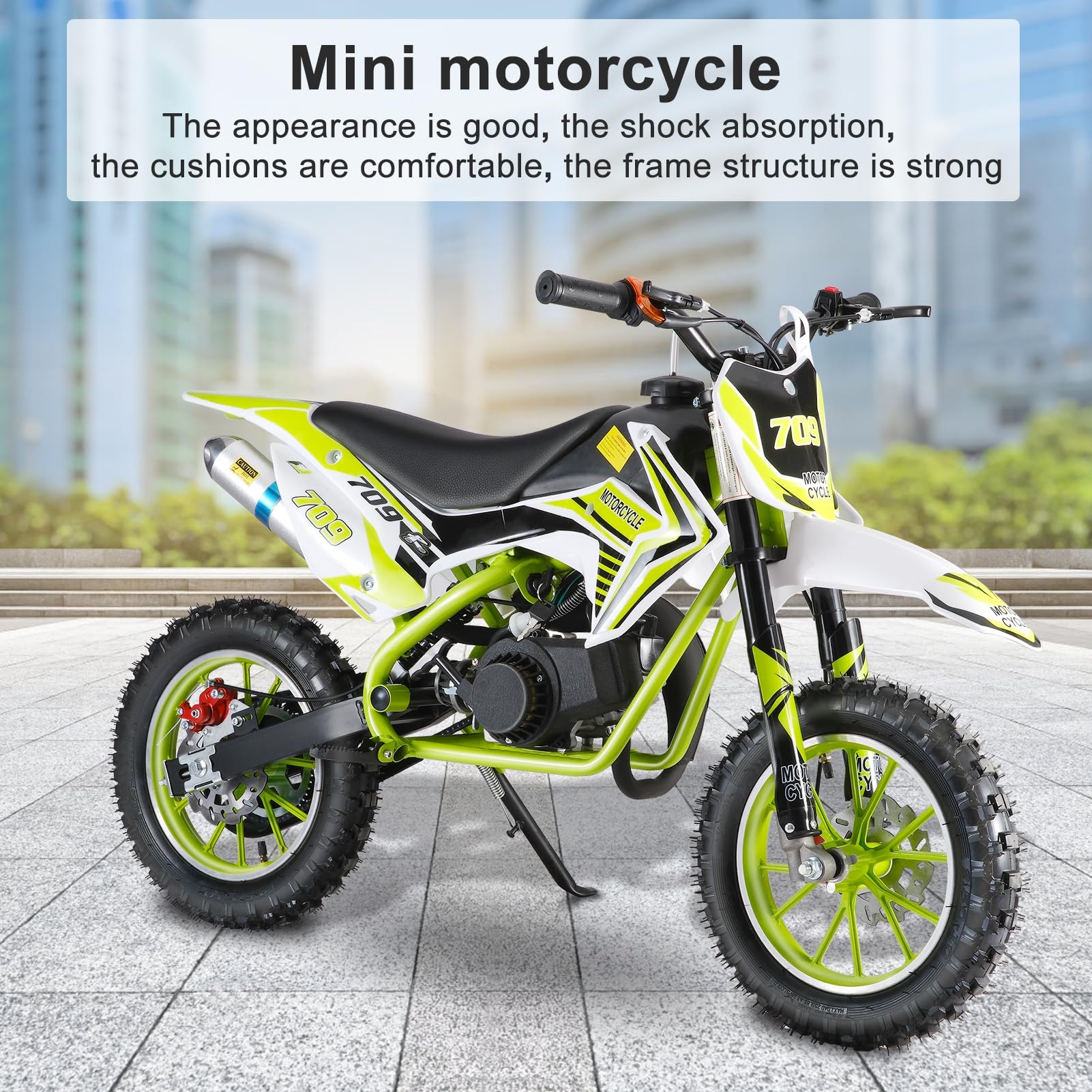 49cc 2-Stroke Gas Powered Kids Dirt Bike - Mini Motorcycle for Off-Road & Motocross - Green Pocket Rocket with Front & Rear Disc Brakes - Perfect for Backyard Riding, Trail Adventures & Youth Racing