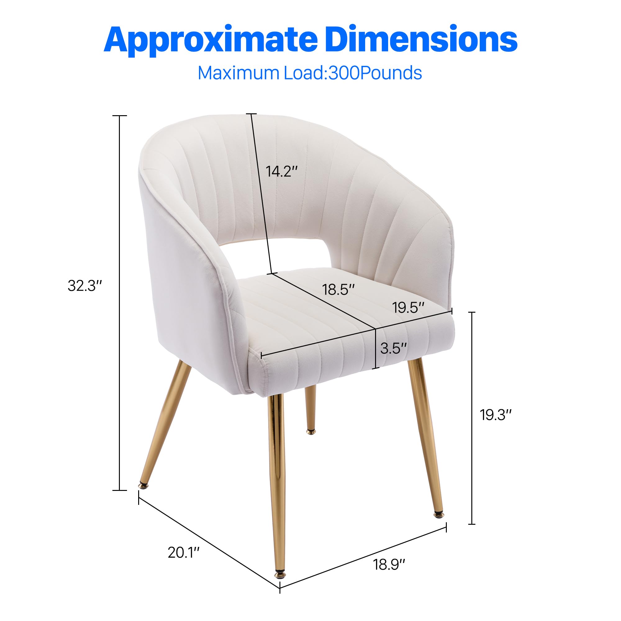 Velvet Tufted Desk Chair with Gold Legs - Ergonomic Home Office Chair for Women, Modern Upholstered Accent Armchair for Study, Computer Work & Living Room - Cream Velvet Seat (Perfect for Home Office, Study Nook & Cozy Reading Corner)