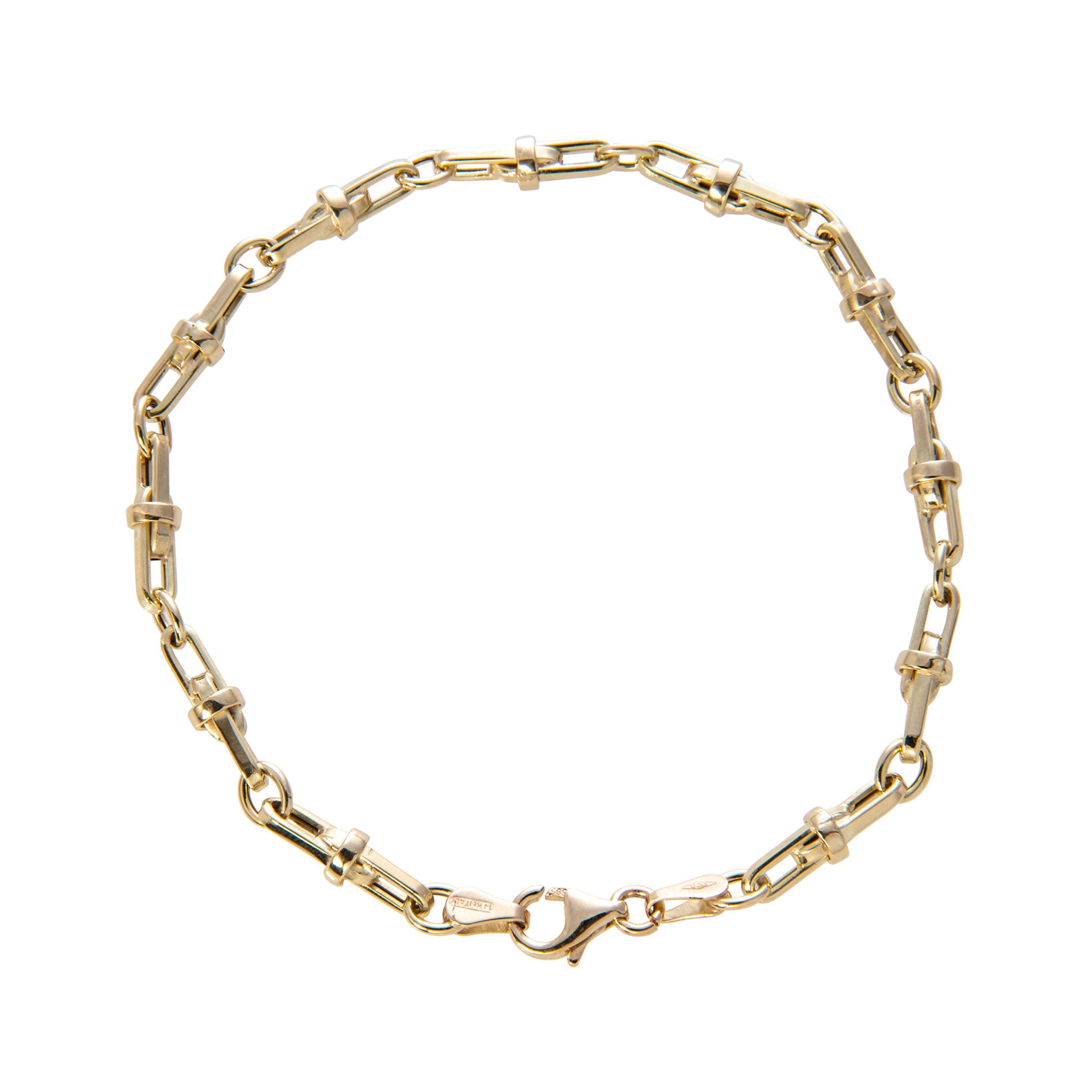 14K Yellow Gold Italian Interlocked Mixed Link Bracelet for Women - Elegant Layered Jewelry for Everyday Wear & Special Occasions