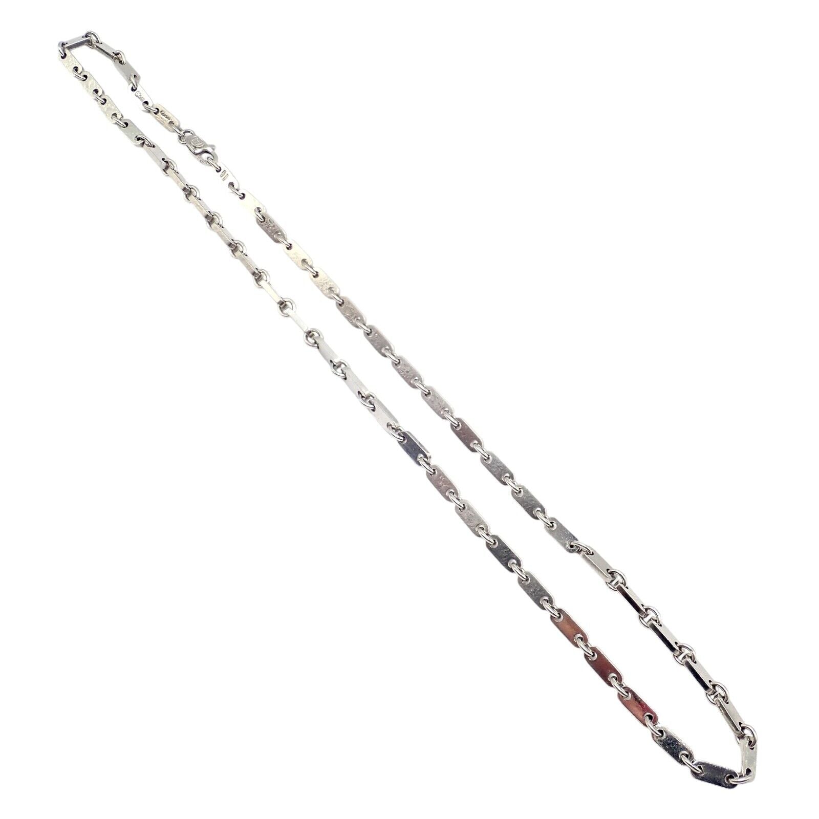 Authentic Cartier 18K White Gold Flat Link Necklace 17.75 Inches - Vintage 1998 Luxury Jewelry for Women, Perfect for Weddings, Anniversaries & Special Occasions
