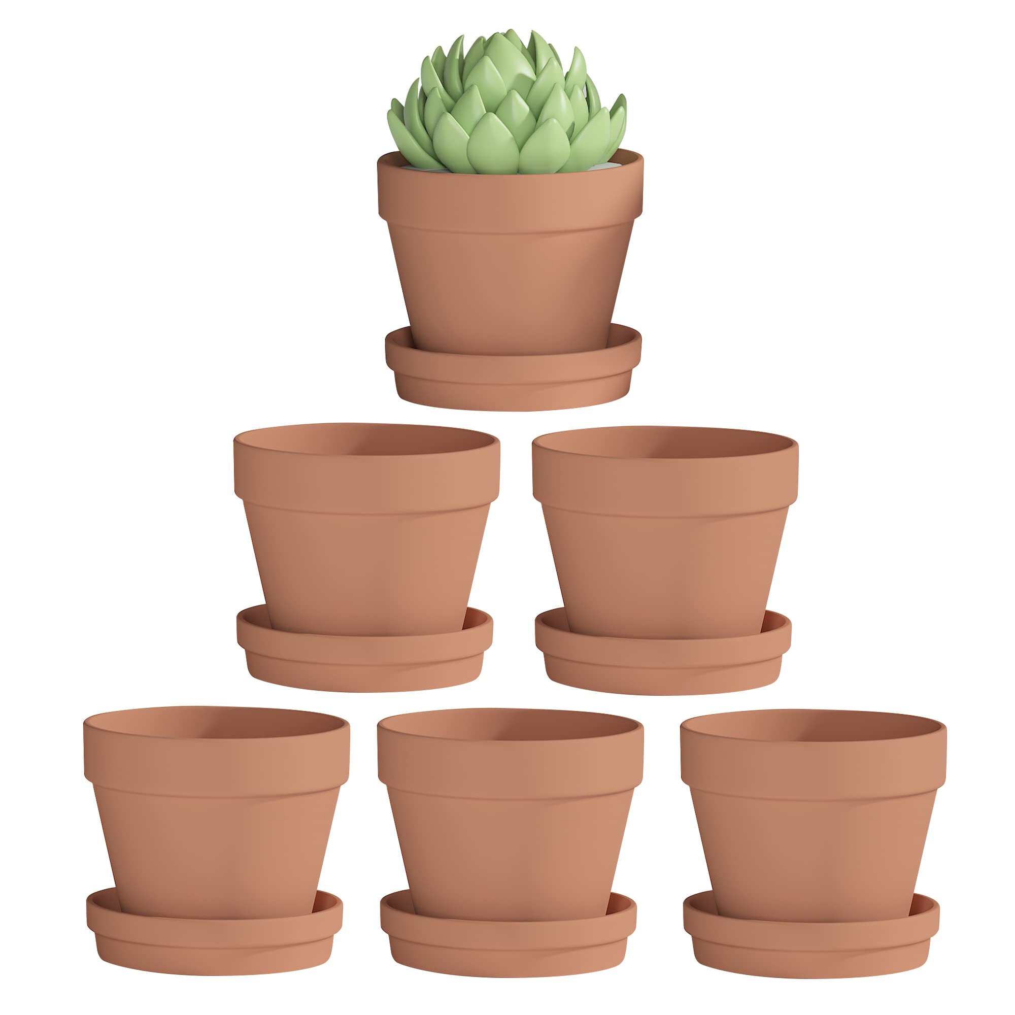 6 Inch Clay Plant Pots with Saucers - 6 Pack Large Terracotta Flower Pots with Drainage Holes & Trays for Indoor Outdoor Plants | Perfect for Succulents, Herbs & Home Garden Decor