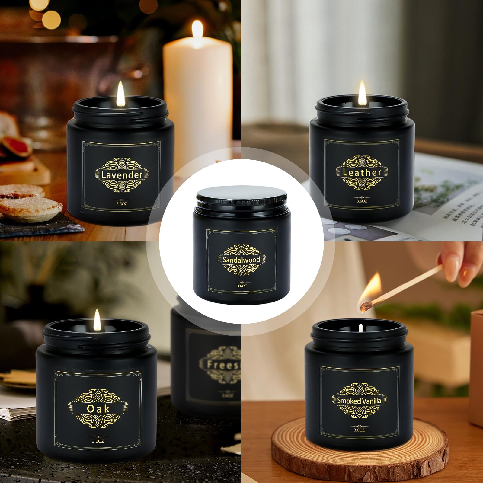 Premium 6-Pack Scented Soy Candle Gift Set for Men - Lavender, Oak, Sandalwood, Smoked Vanilla, Leather & Freesia Aromas | Home Fragrance, Relaxation & Romantic Gifts for Christmas, Birthday, Anniversary | Perfect for Living Room, Bedroom, Office & Spa Decor