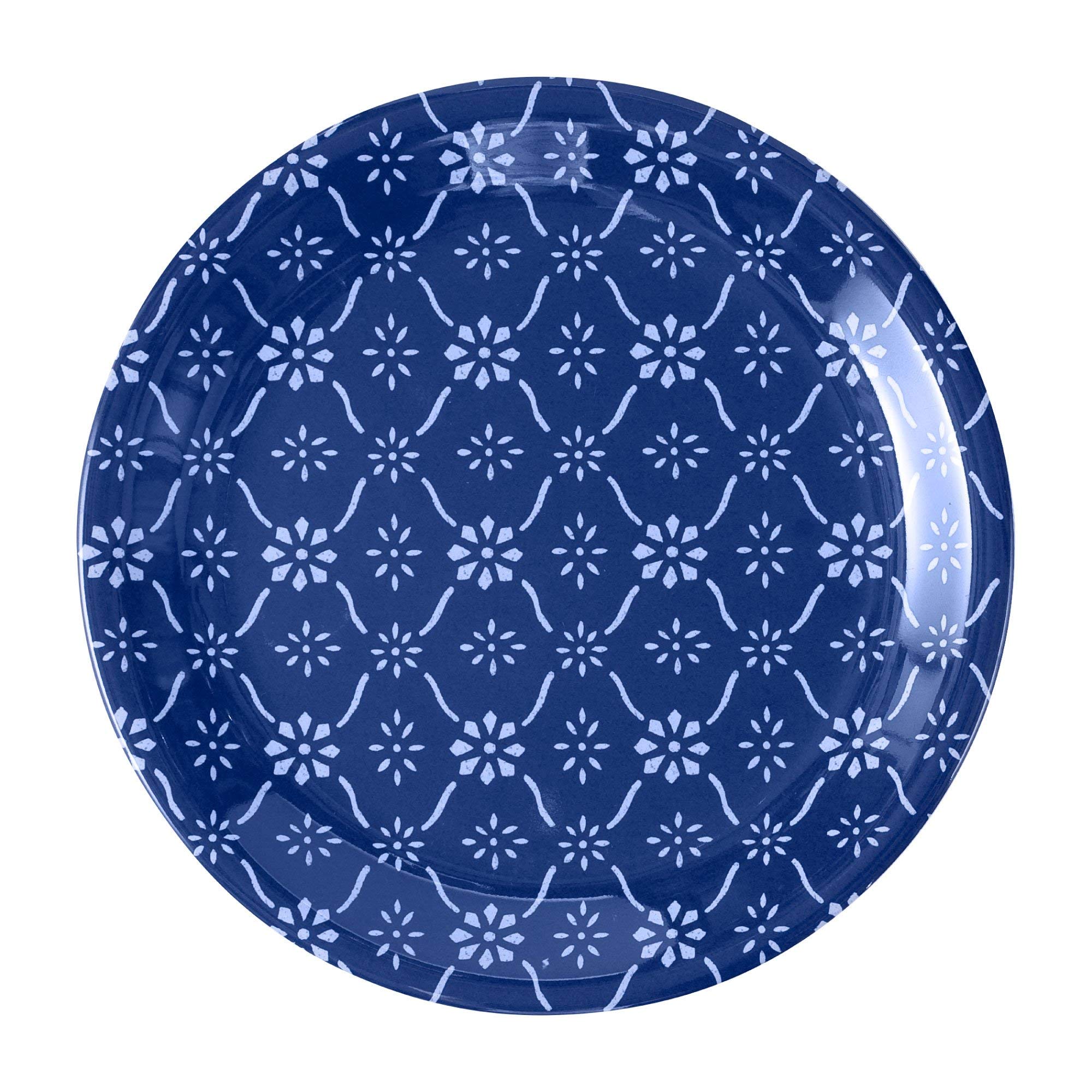 UPware Indigo Melamine Round Dessert Plates - 6.75 Inch Small Serving Plates Set of 4, Blue - Perfect for Appetizers, Snacks, Side Dishes, Picnics, Parties & Outdoor Dining