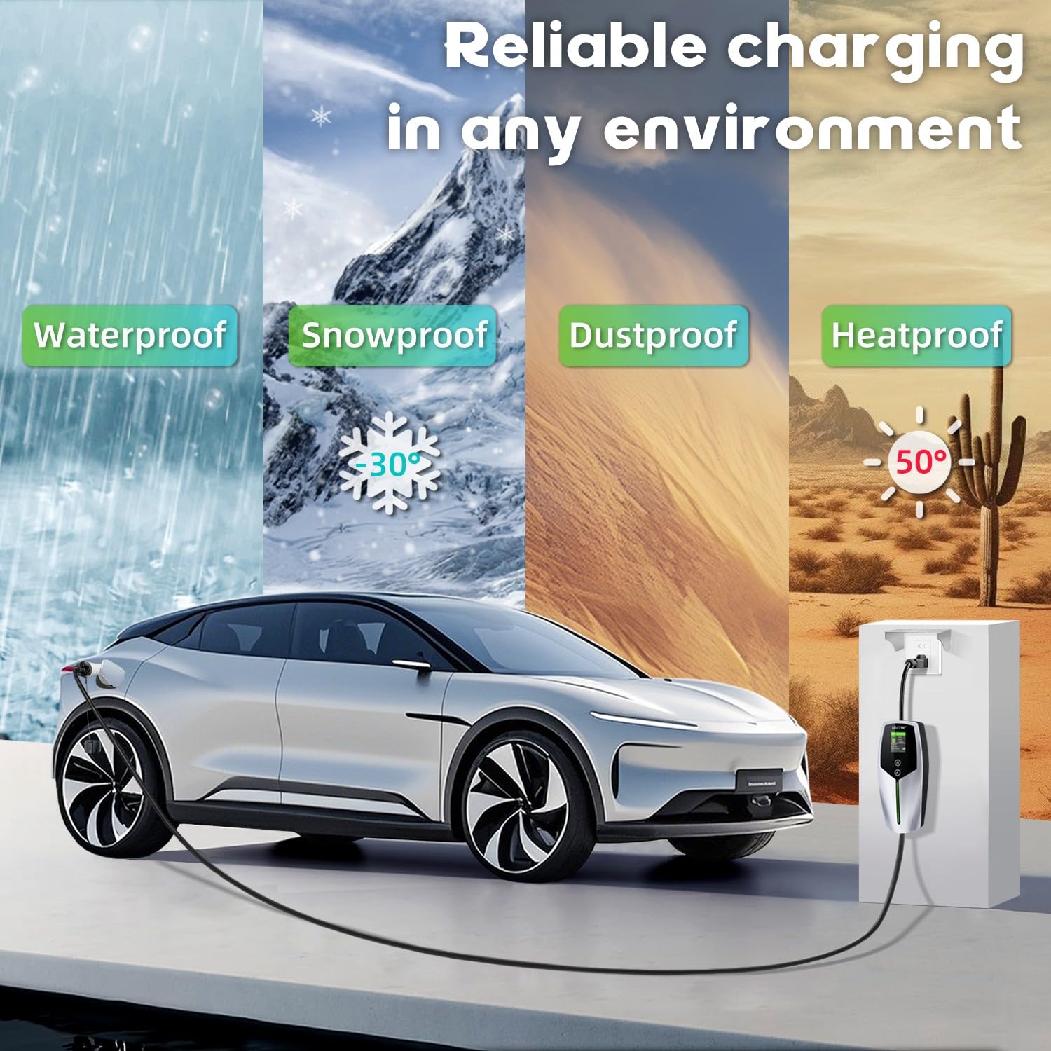 Level 1+2 EV Charger 16Amp 110-240V Portable Car Charger - NEMA 6-20P & 5-15P Plug - 26Ft J1772 Charging Cable for Electric Vehicles (Silver) - Perfect for Home, Office & Road Trip Charging