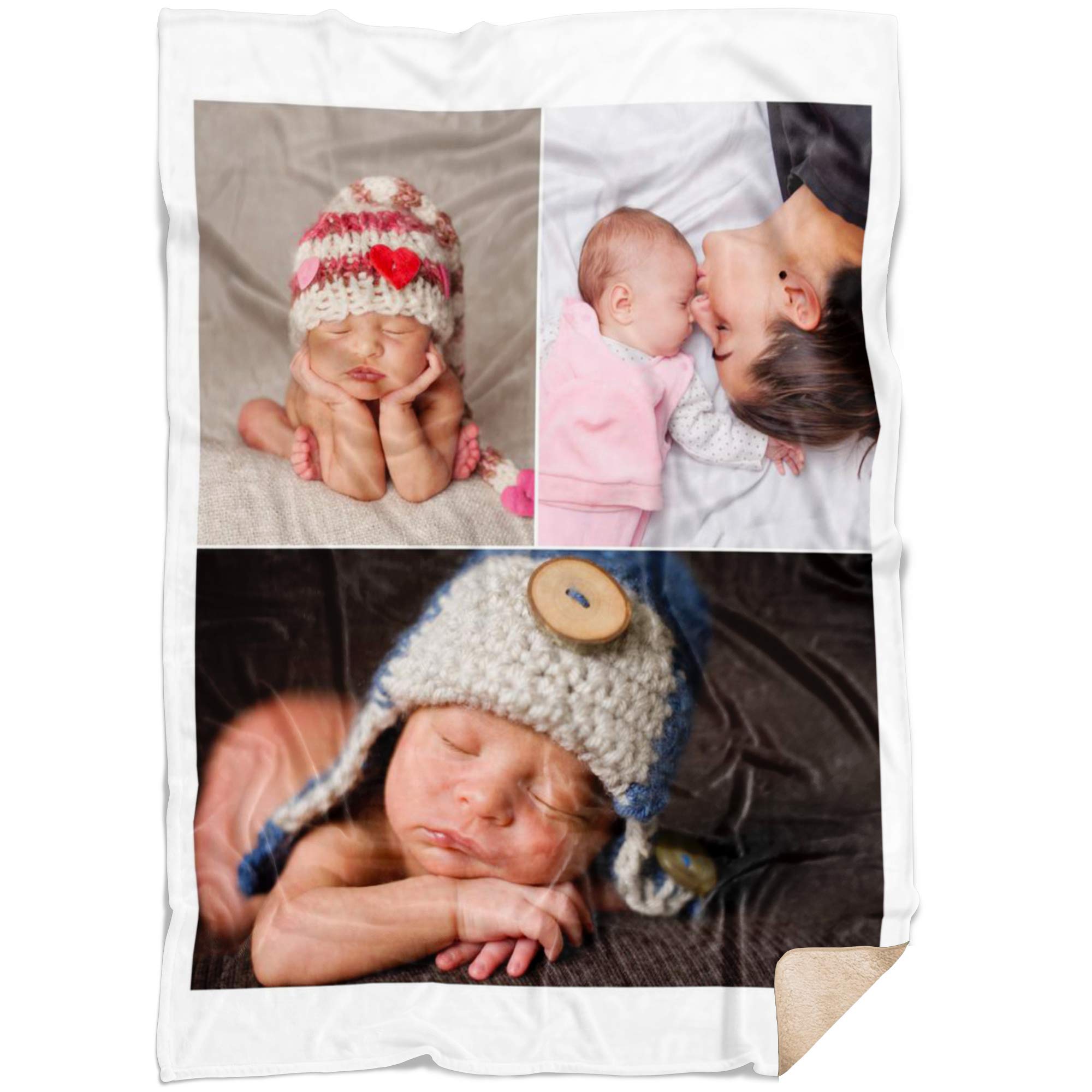**Custom Photo Fleece Blanket - Personalized Throw Blanket with 3 Image Collage, Super Soft Sherpa Fleece (60