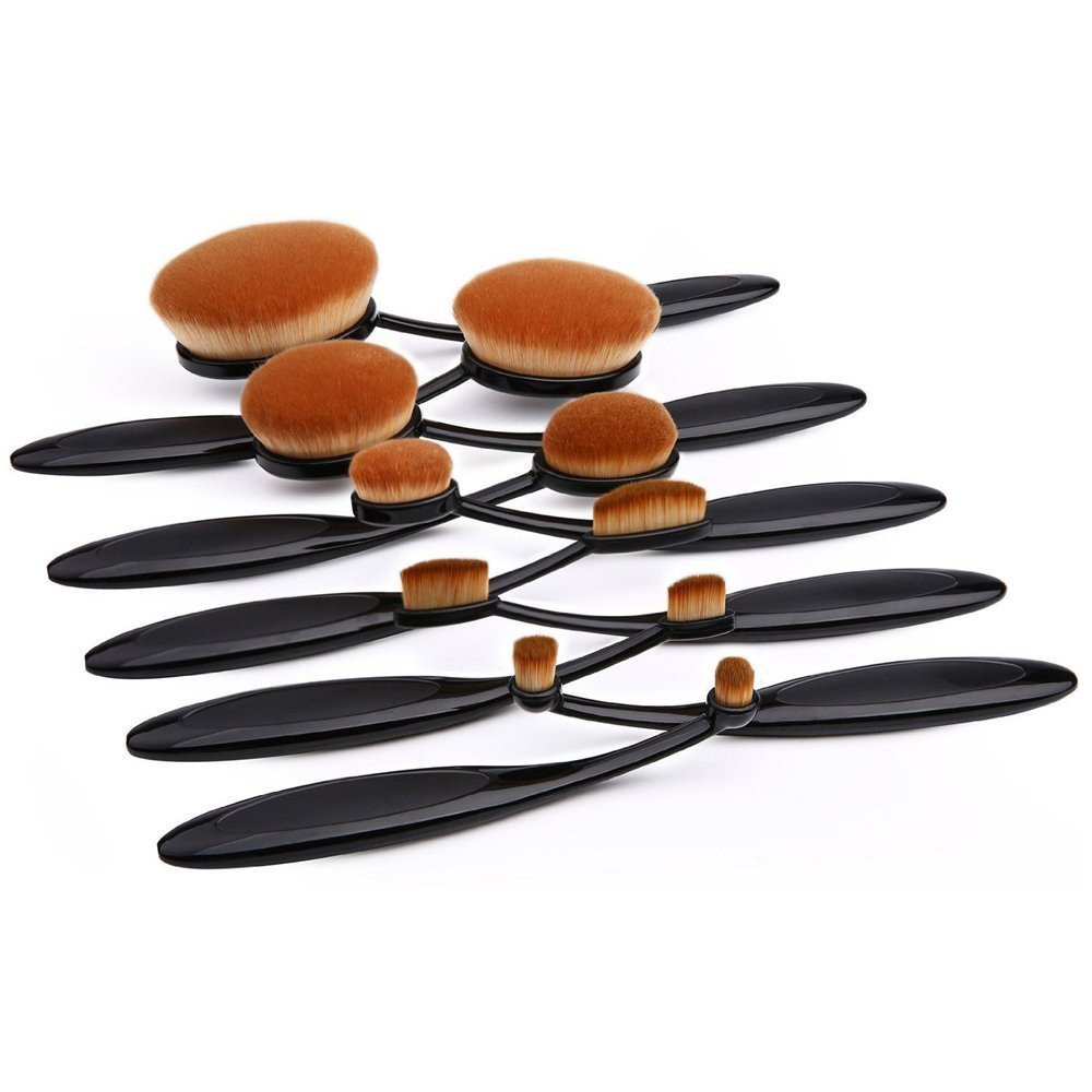 FOK Oval Makeup Brush 10-Piece Set - Professional Foundation, Powder & Blush Brush Kit with Beauty Blender | Perfect for Contouring, Highlighting & Airbrush Makeup Application