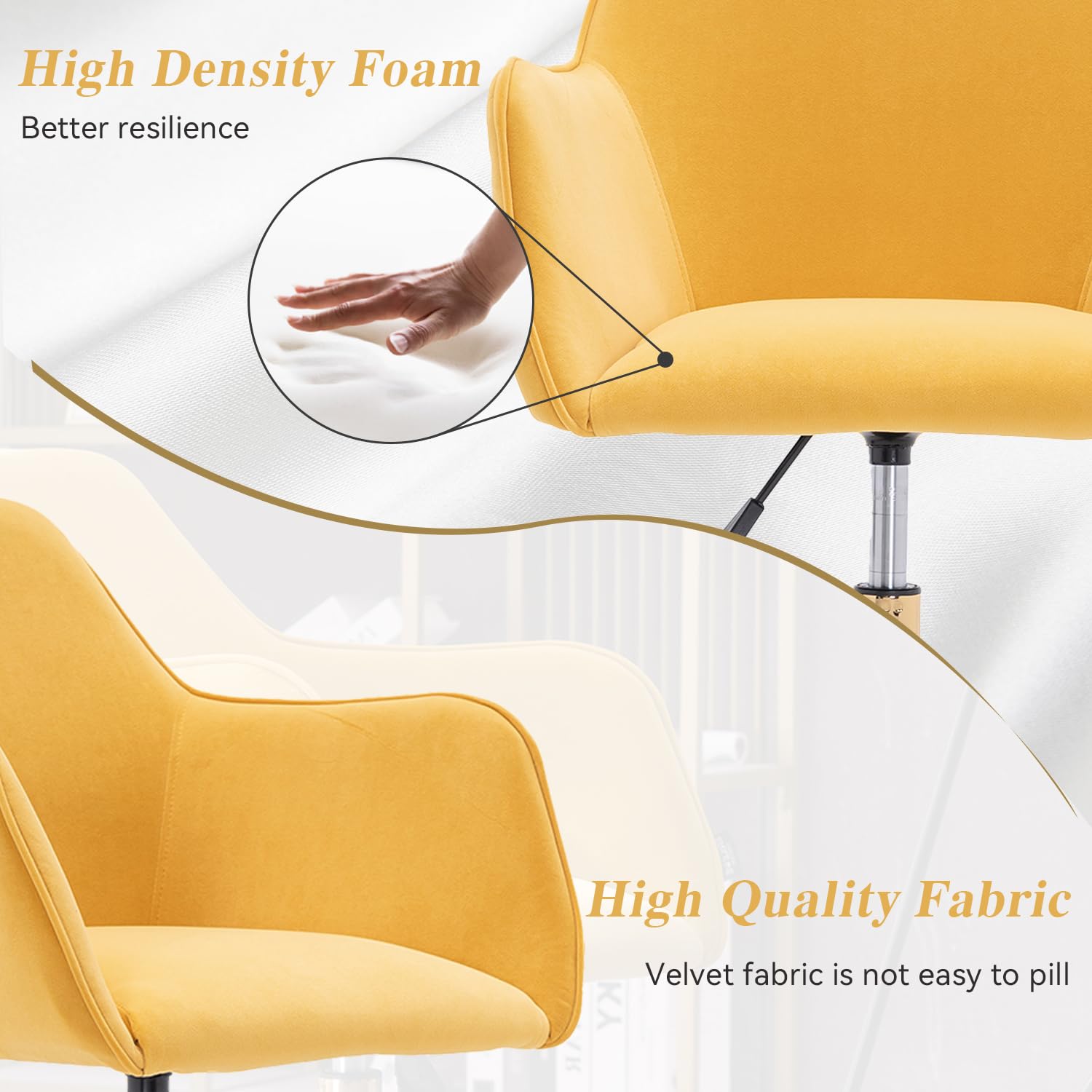 Luxury Velvet Home Office Chair - Adjustable Swivel Desk Chair with Wheels & Gold Base, Modern Rolling Vanity Chair for Home Office, Bedroom, Dressing Room - Perfect for Working, Studying & Makeup