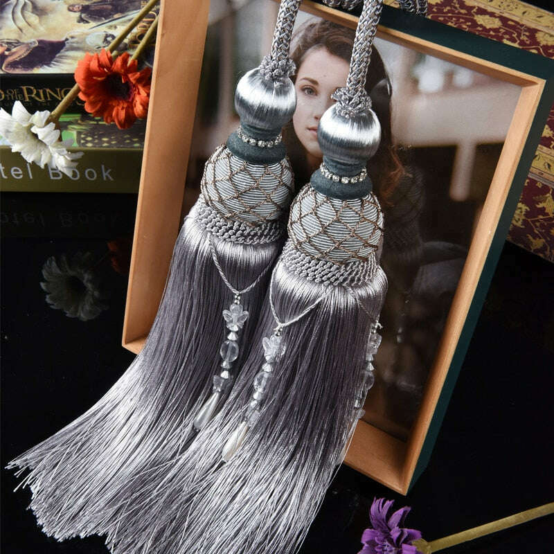 Grace Decorative Tassel Tieback - Elegant Window Curtain Holdbacks for Living Room, Bedroom & Drapes - Gold & Beige Home Decor Accessories (Set of 2)