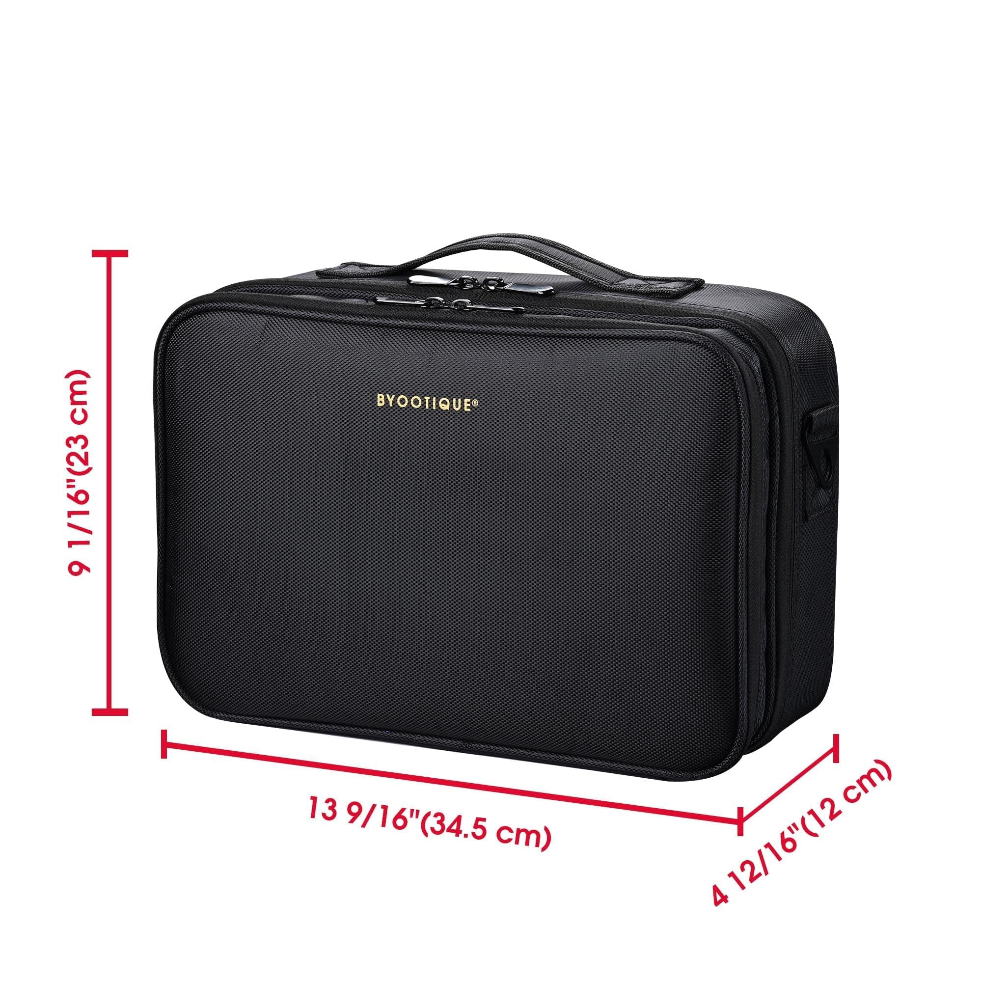 AW Medium Travel Makeup Bag with Adjustable Dividers & Shoulder Strap - Portable Cosmetic Organizer for Brushes, Makeup & Toiletries - Perfect for Backpacking, Train Travel & Daily Use (Black)