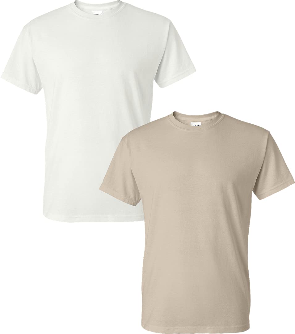 Gildan Men's DryBlend 2-Pack T-Shirts - Soft Cotton Blend Short Sleeve Tees for Casual Wear & Workout (White/Sand) - Perfect for Everyday Comfort, Gym & Lounge