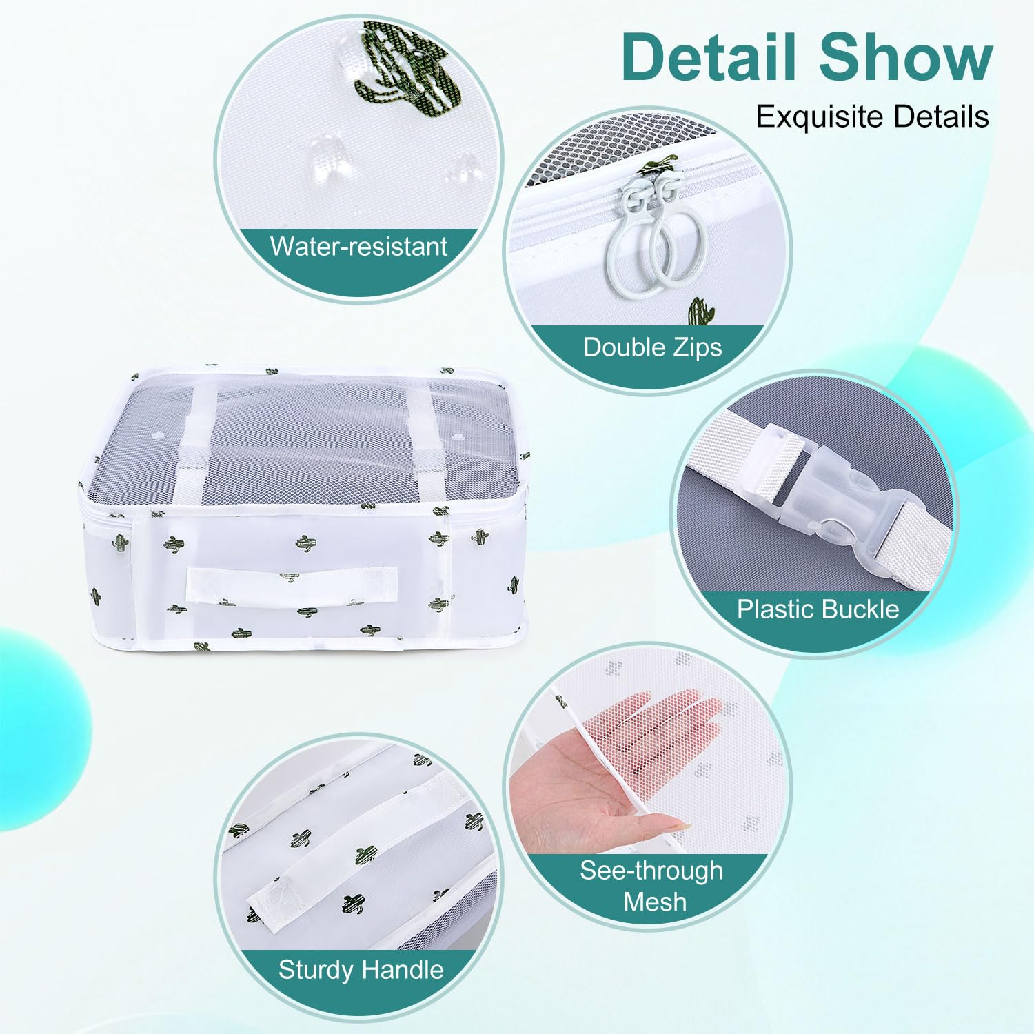 12-Piece Packing Cubes Set for Suitcases - Travel Organizer Bags with Multiple Sizes for Luggage & Carry-On | BESBESME Travel Essentials for Clothes, Shoes & Toiletries (Cactus White) | Perfect for Business Trips, Vacations & Weekend Getaways