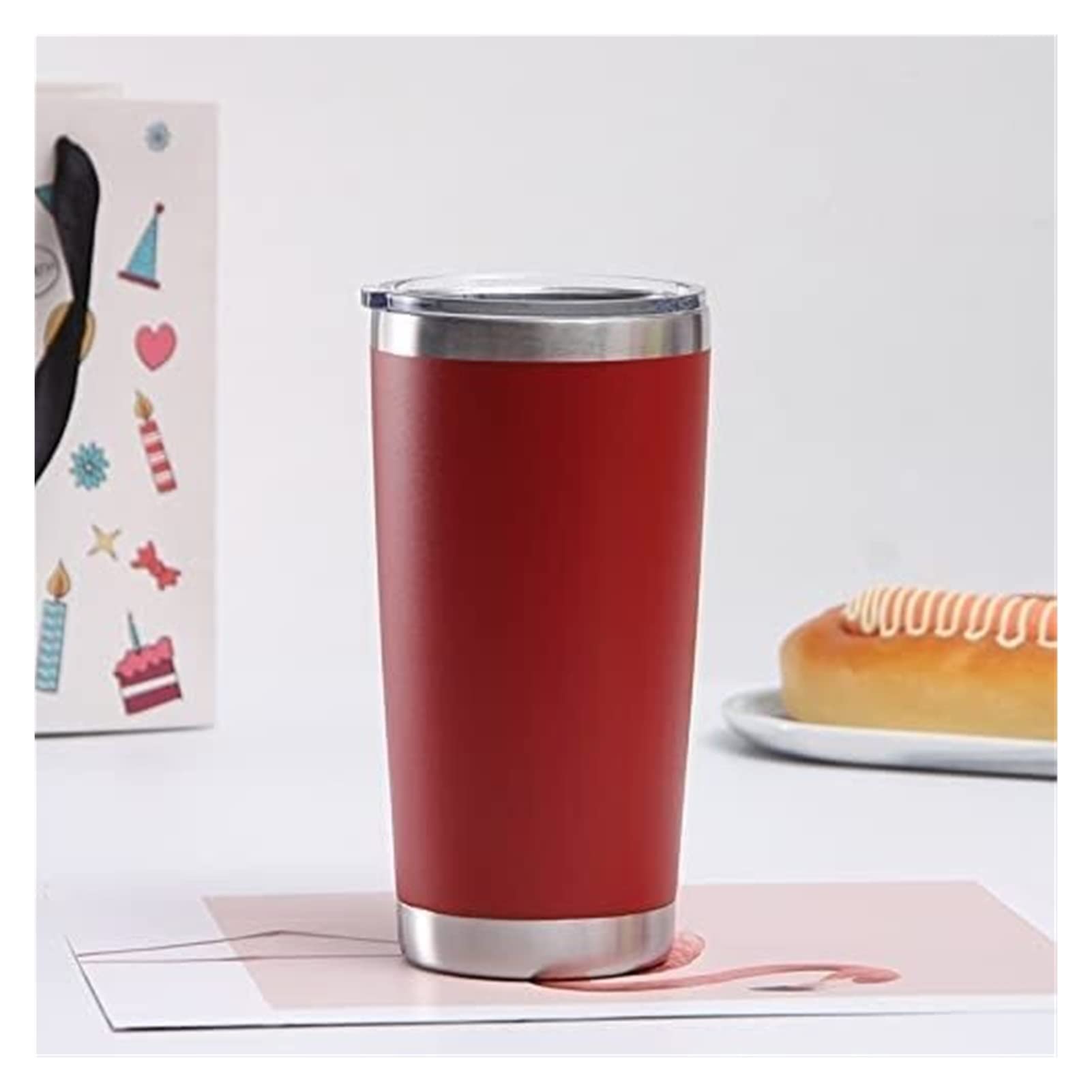 Stainless Steel Vacuum Insulated Coffee Mug - 17oz (501-600ml) Thermal Travel Tumbler for Hot & Cold Drinks, Leakproof Lid, Perfect for Coffee, Tea, Beer & Water - Ideal for Office, Camping & Commuting (Red)