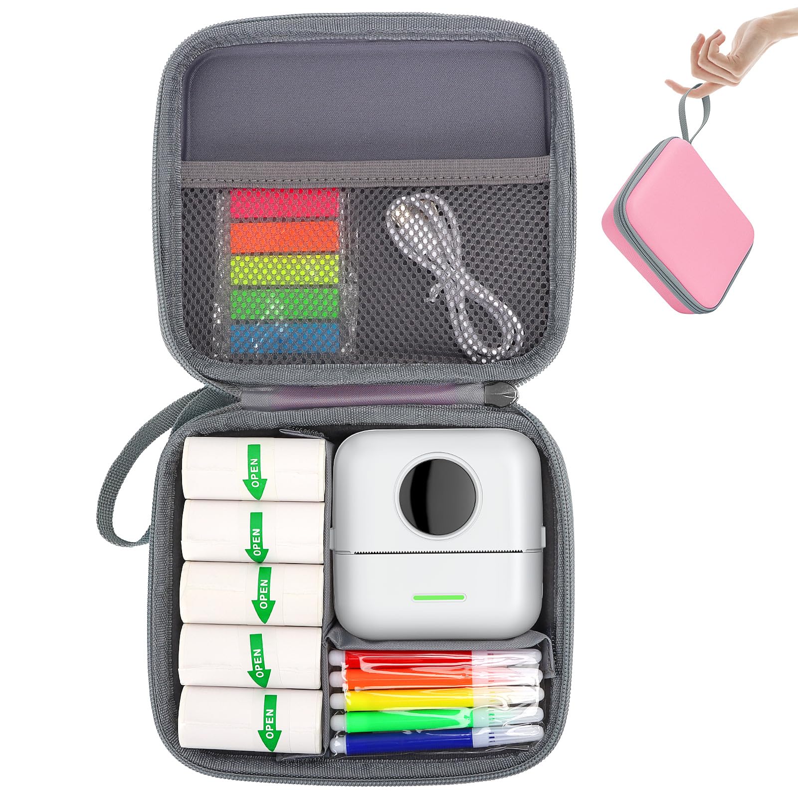 HBCX Mini Printer Hard Protective Case - Portable High-Capacity Travel Carrying Box for Thermal Inkless Sticker Photo Printer, Label Maker & Instant Print Camera (Pink) - Perfect for Travel, Office & Home Use