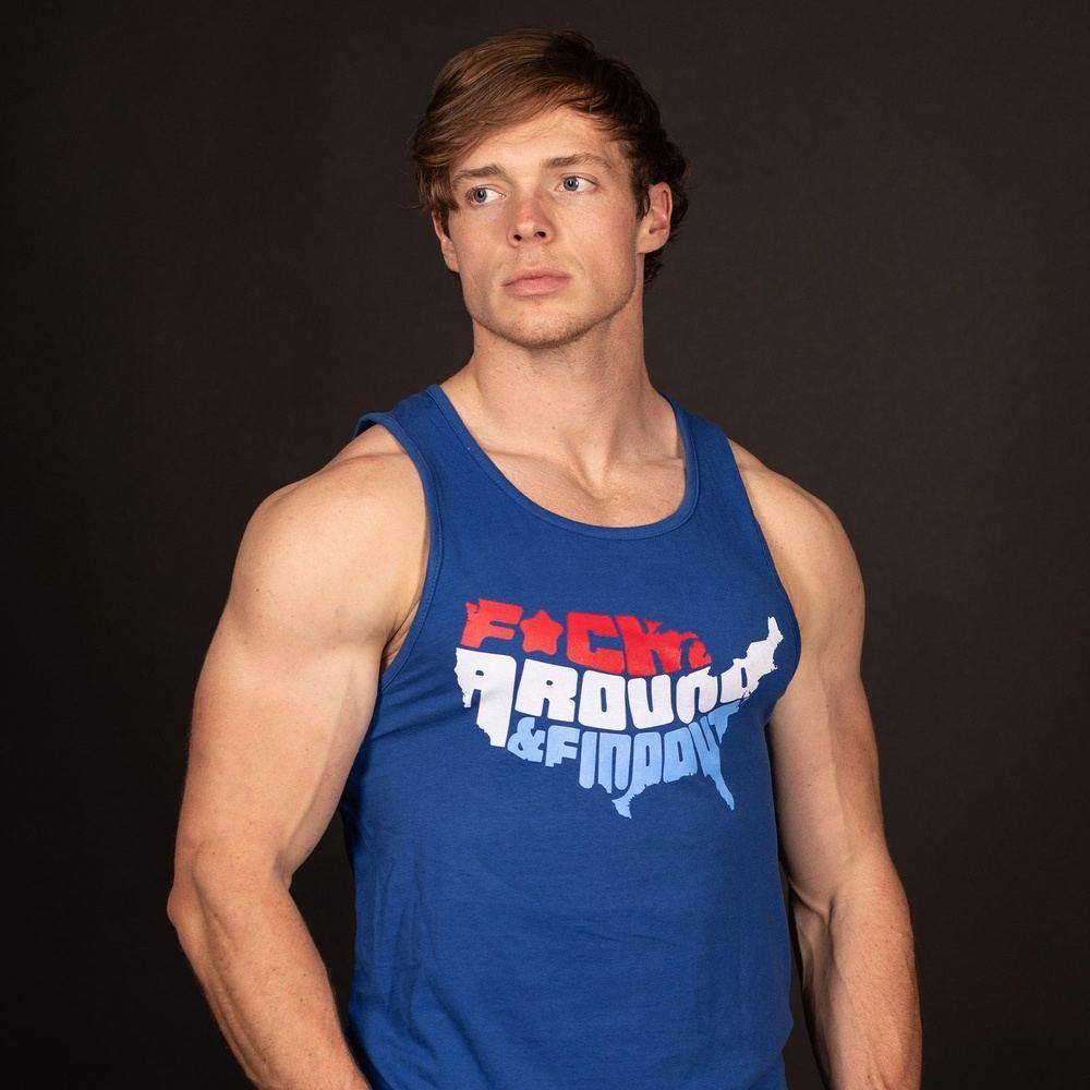 Men's Funny Sarcastic 'F*ck Around and Find Out' Graphic Tank Top - Royal Blue - Gym Workout & Casual Streetwear