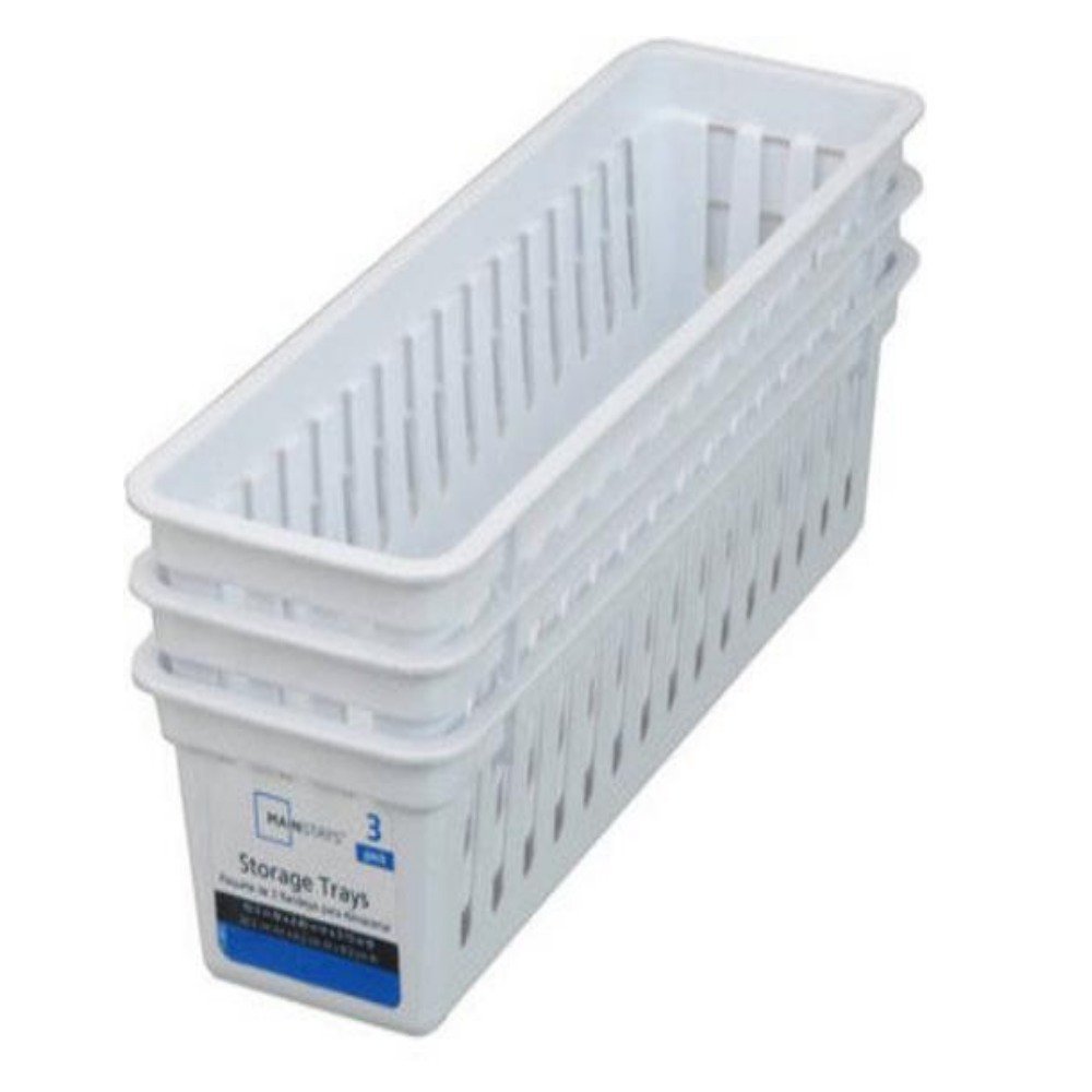 White Slim Plastic Kitchen Storage Trays - Set of 9 for Pantry Organization