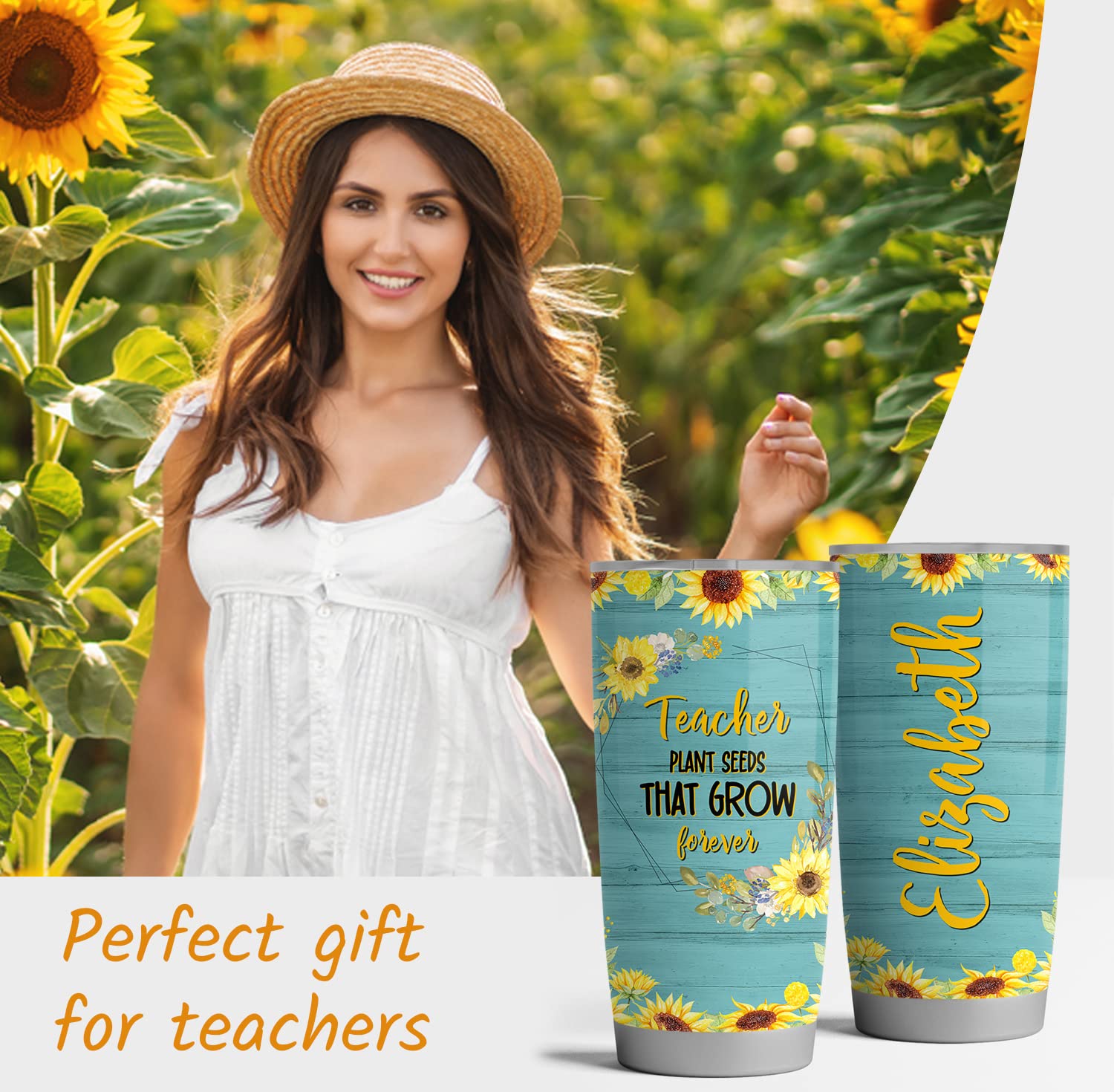 Personalized Teacher Tumbler 20oz - Sunflower Gift for Women, Great for Classroom & Appreciation Gifts