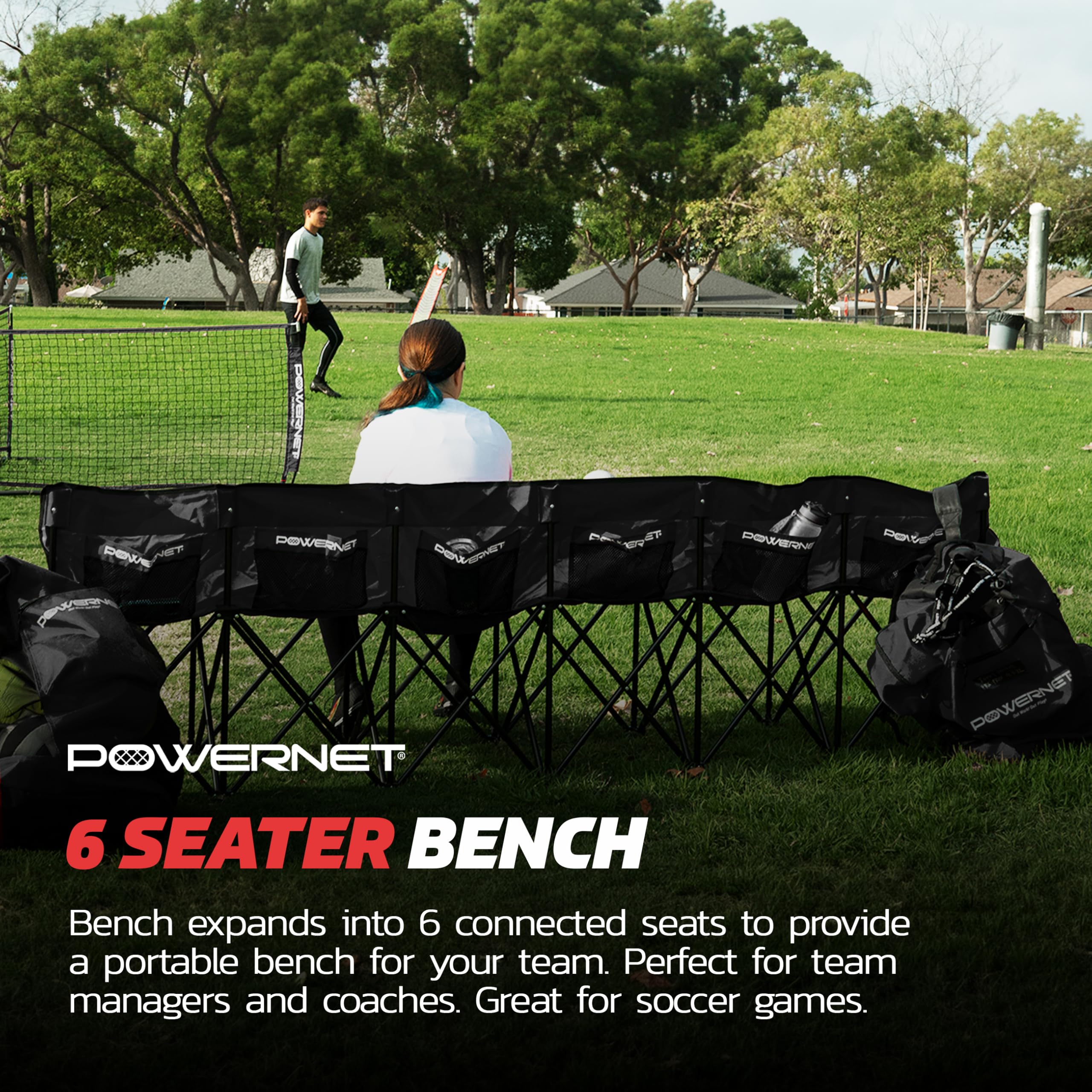 Carli Lloyd 6-Seater Team Bench with Backpack Carry Bag - Ultra Portable Folding Bench for Soccer, Basketball, Football Practice & Games - Perfect for Team Sports, Outdoor Training & Sideline Seating