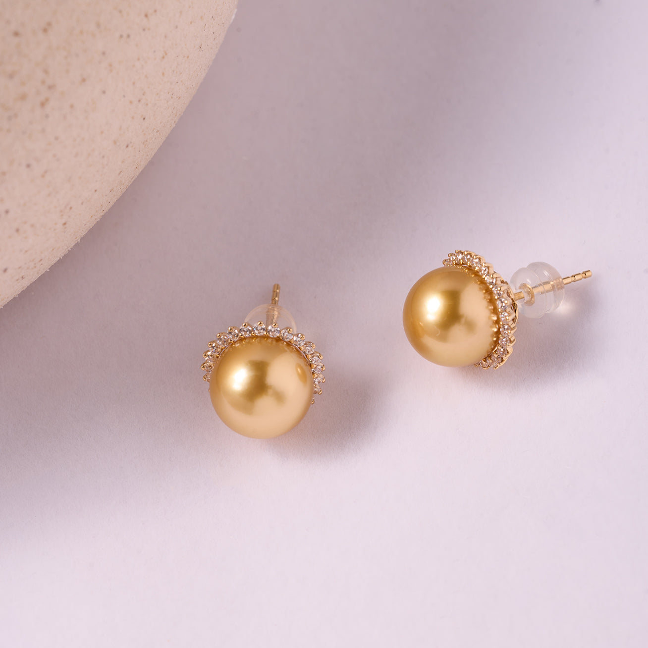 18K Solid Gold South Sea Golden Pearl Earrings KE00226 - Luxury Pearl Jewelry for Women, Elegant Gift for Wedding, Anniversary & Special Occasions