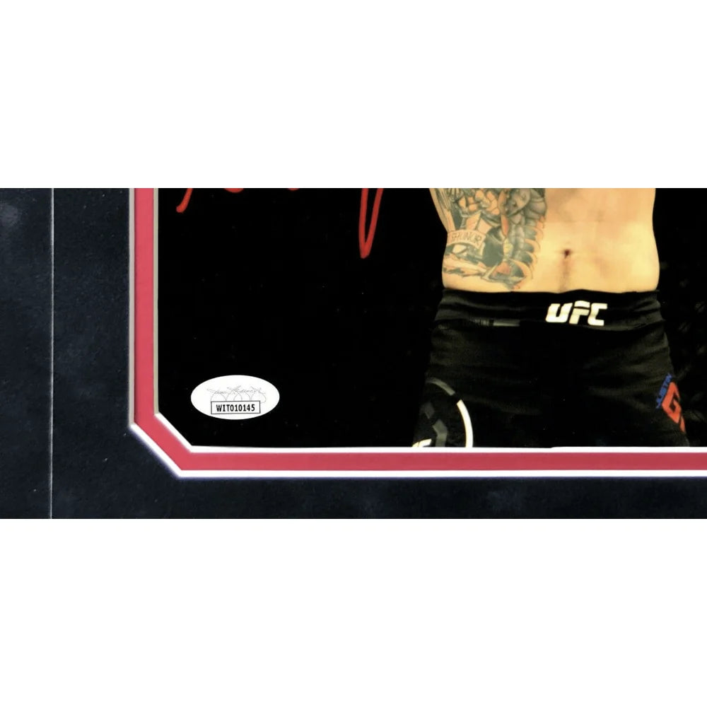 Justin Gaethje Signed UFC Framed 8x10 Photo Collage with JSA COA - Autographed Flip Bird Memorabilia - Perfect for MMA Fans, Sports Collectors, and Man Cave Decor