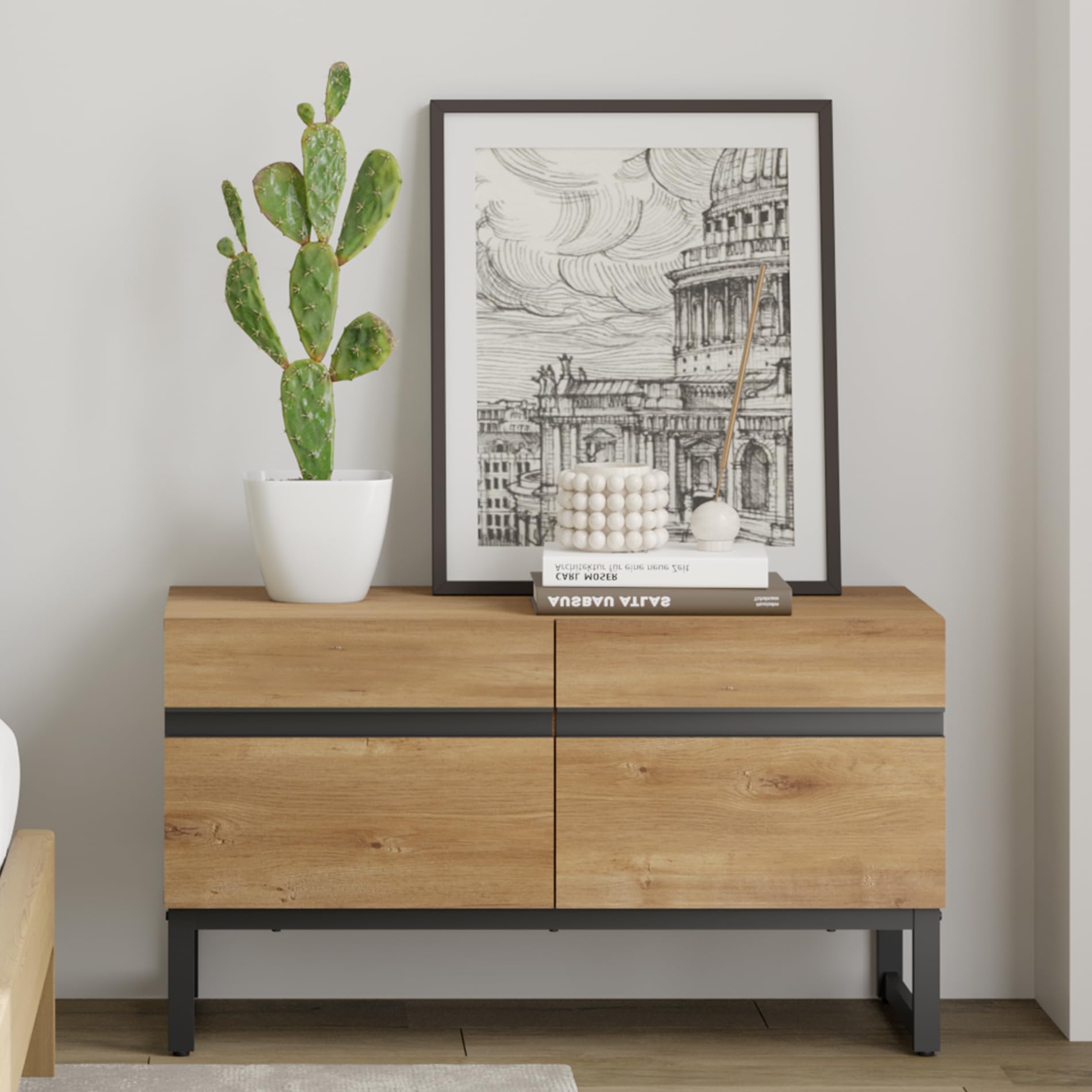 WAMPAT 50 Inch Modern TV Stand with Storage Cabinet - Oak Wood Entertainment Center Console Table for Living Room, Bedroom & Home Theater Setup