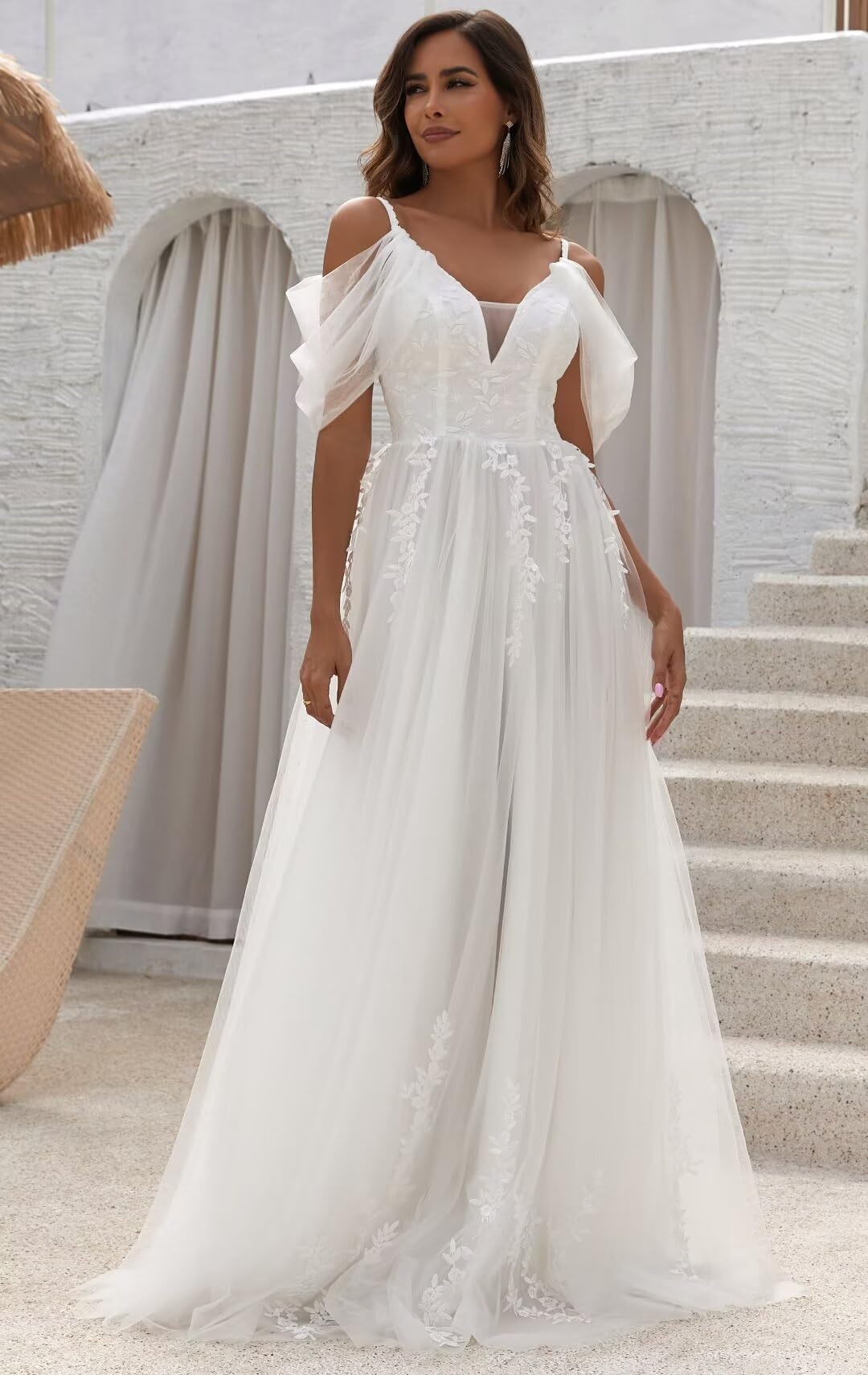 YMFFW Boho Wedding Dresses 2024 | A-Line Tulle Lace Bridal Gowns for Beach & Outdoor Weddings | Plus Size Bride Dresses | Perfect for Boho, Beach & Destination Weddings