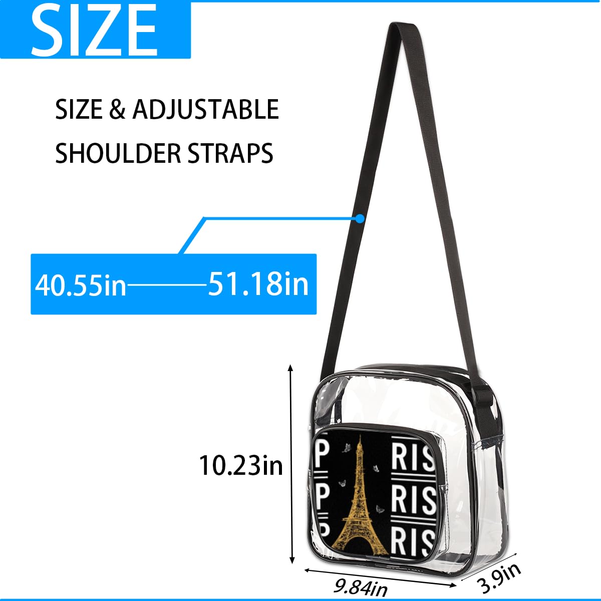 Eiffel Tower Abstract Clear Crossbody Purse Bag - Paris Themed Stadium Approved Clear Purse for Women & Men - Perfect for Concerts, Sports Events & Festivals - Fashionable & Functional Clear Shoulder Bag for Everyday Use
