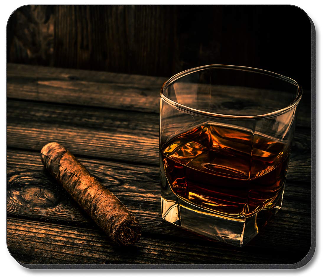 Artistic Cigar & Whiskey Mouse Pad - Non-Slip Gaming & Office Desk Mat for Computer Laptop - Perfect for Whiskey Lovers & Home Office Decor