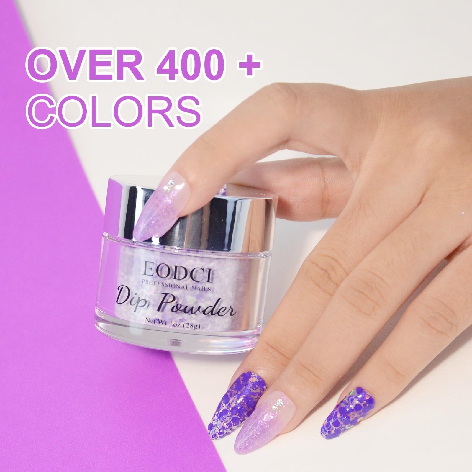 **Purple Glitter Dipping Powder for Nails - 1 Oz/28g, Dopamine-Inspired French Manicure Kit, No UV Lamp Needed - DIY Salon & Home Nail Art Starter Set for Women - Perfect for Parties, Weddings & Everyday Glam**